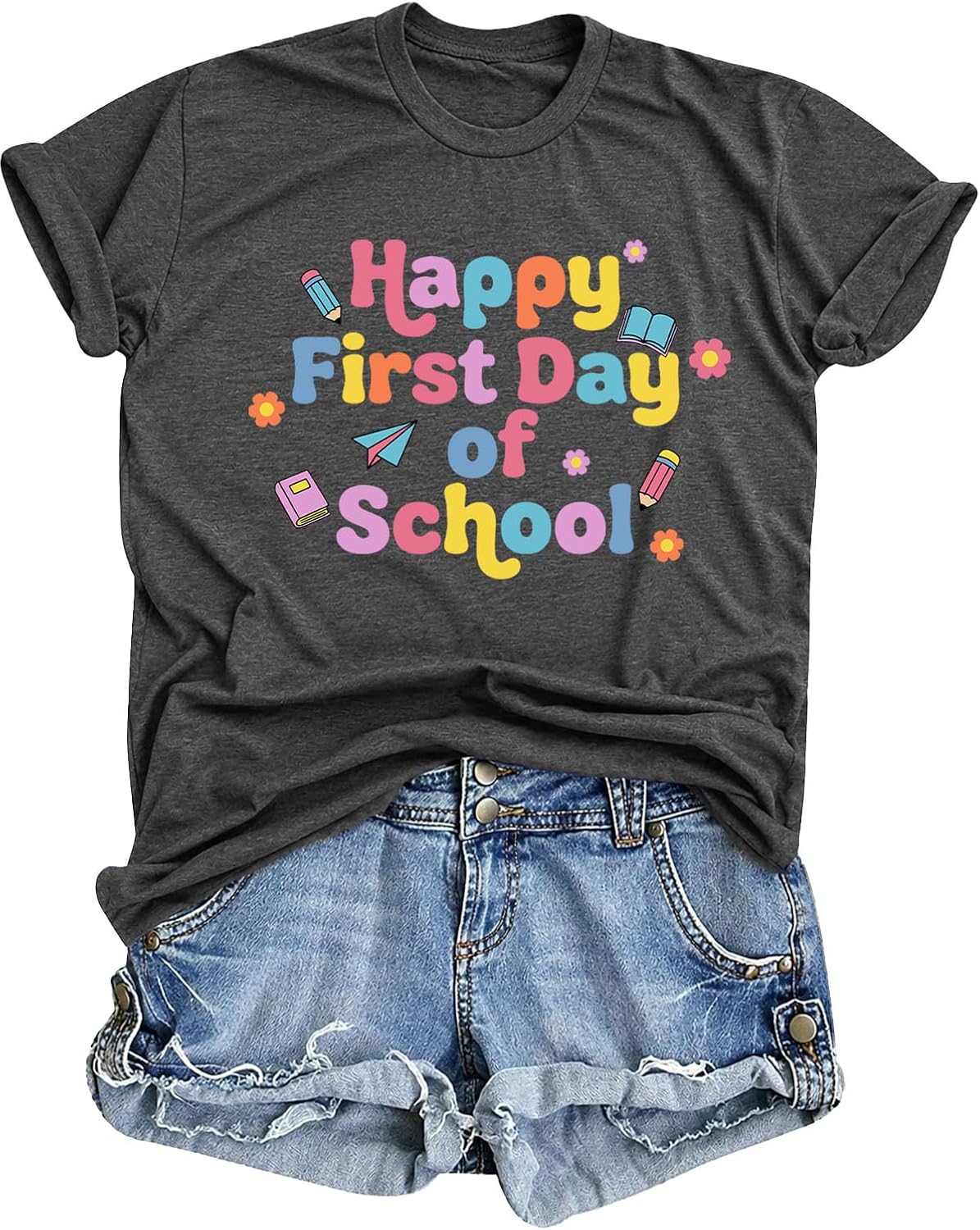 Teacher Shirts for Women Happy First Day of School Shirts Teacher Tshirts - Darkgreyb