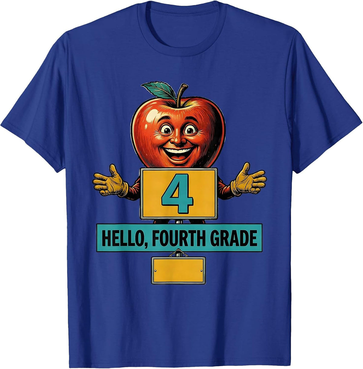 Men's Hello, Fourth Grade Retro Advertising Mascot Teacher Back To T-Shirt - Royal Blue