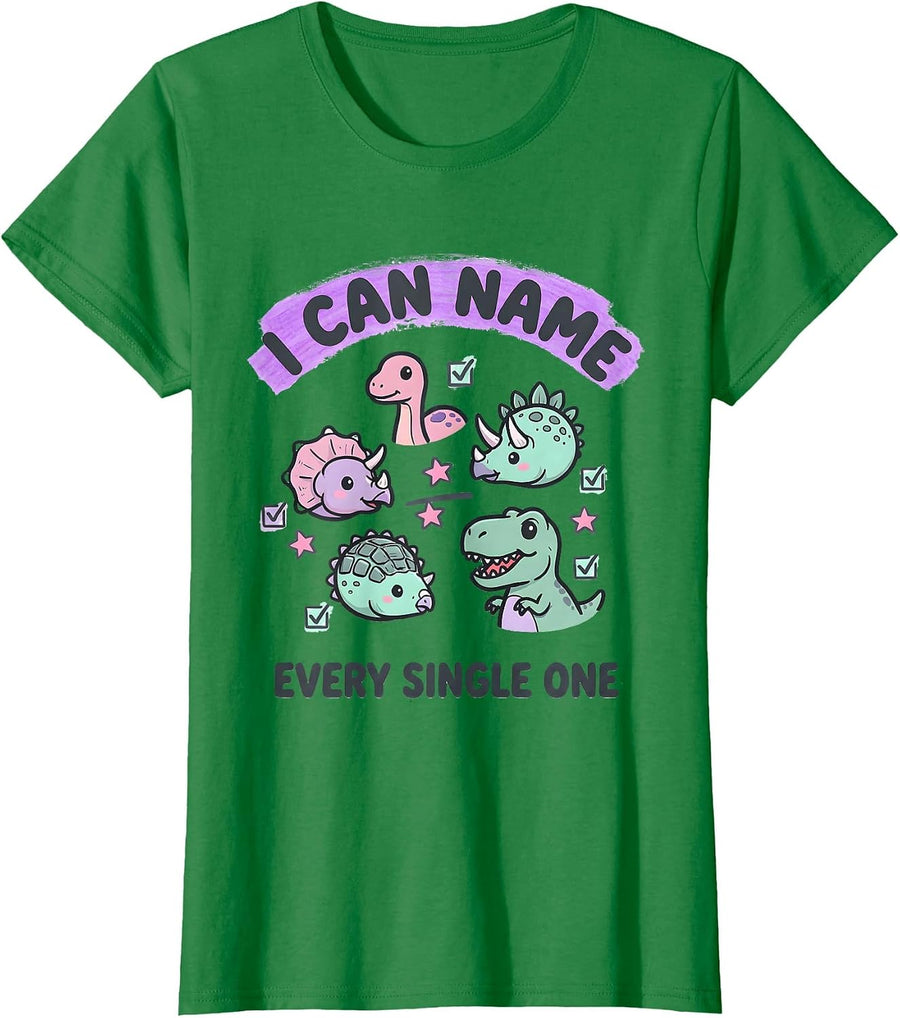 Women's I Can Name Every Single One Kawaii Dinosaur Lover Kids Humor T-Shirt - Kelly Green
