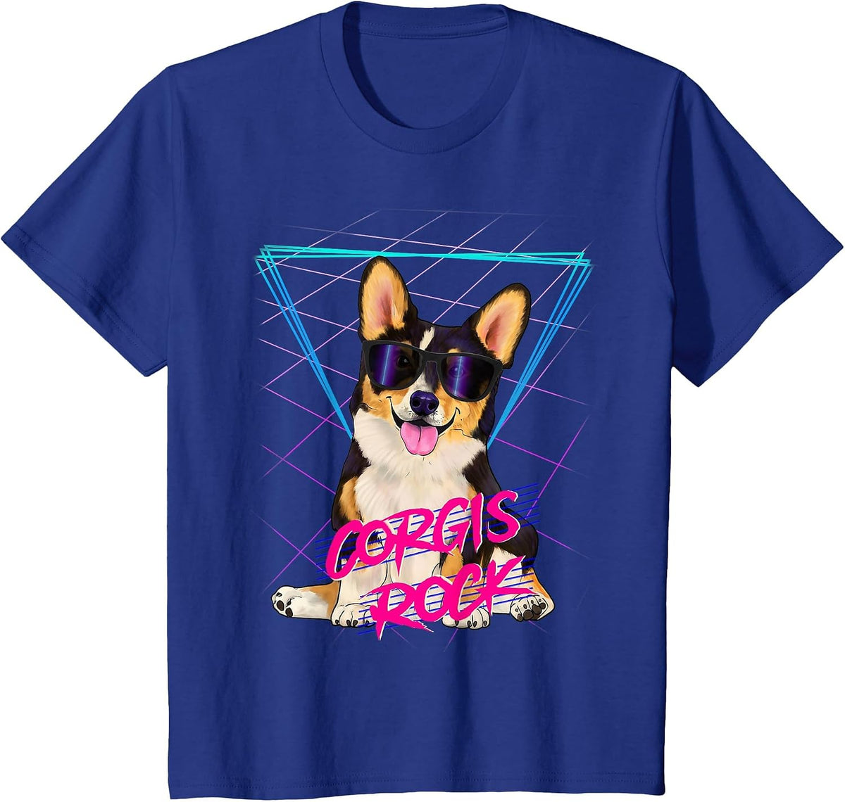 Corgis Rock - Retro 80s Corgi Dog in Sunglasses T-Shirt - Royal Blue