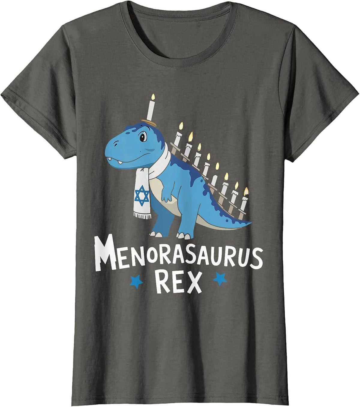 Hanukkah Dinosaur Menorasaurus T Rex Dino T-Shirt - Asphalt Grey