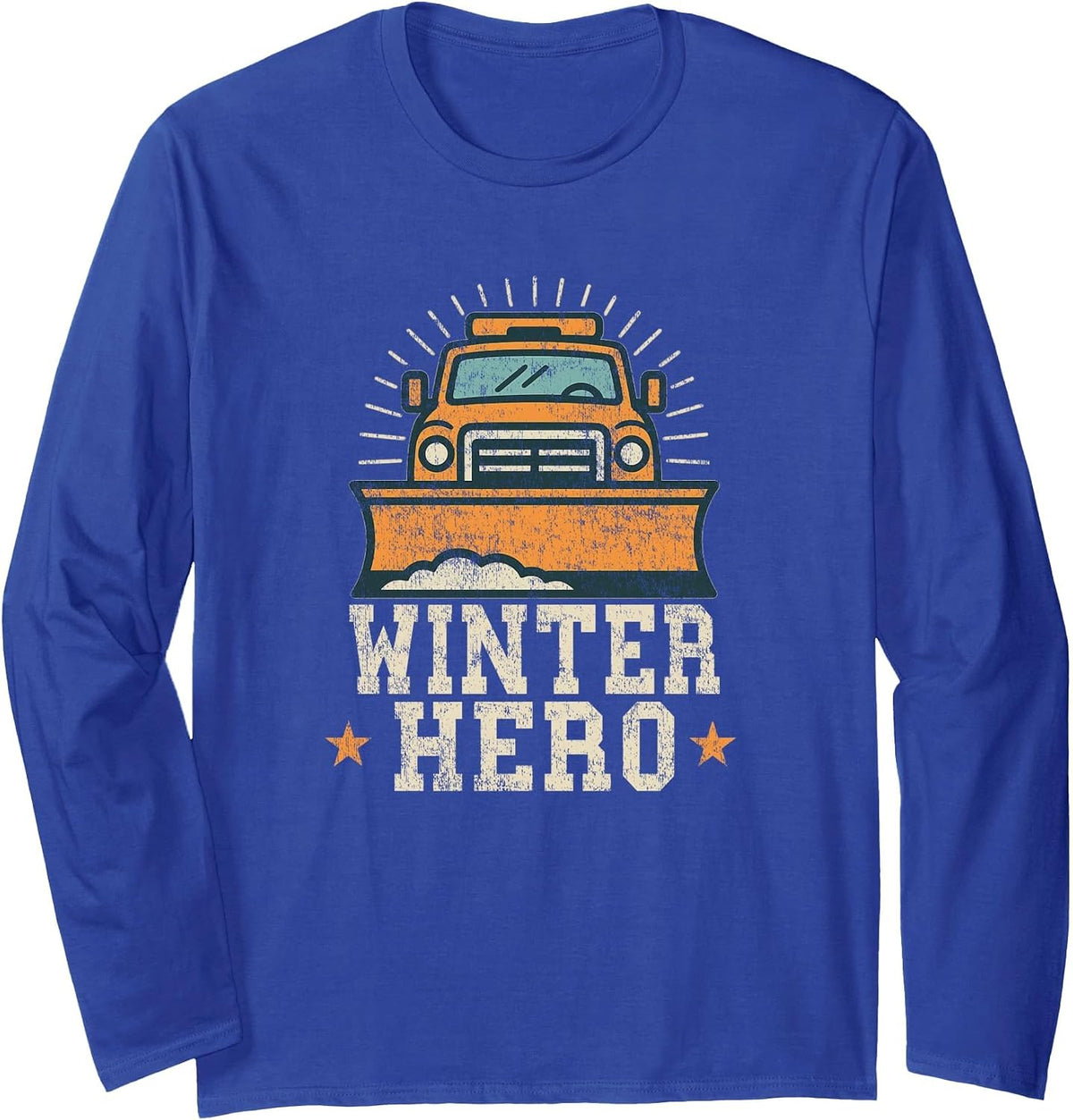 Winter Hero Snowplow Snow Removal Truck Artwork Long Sleeve T-Shirt - Adult Unisex Royal Blue
