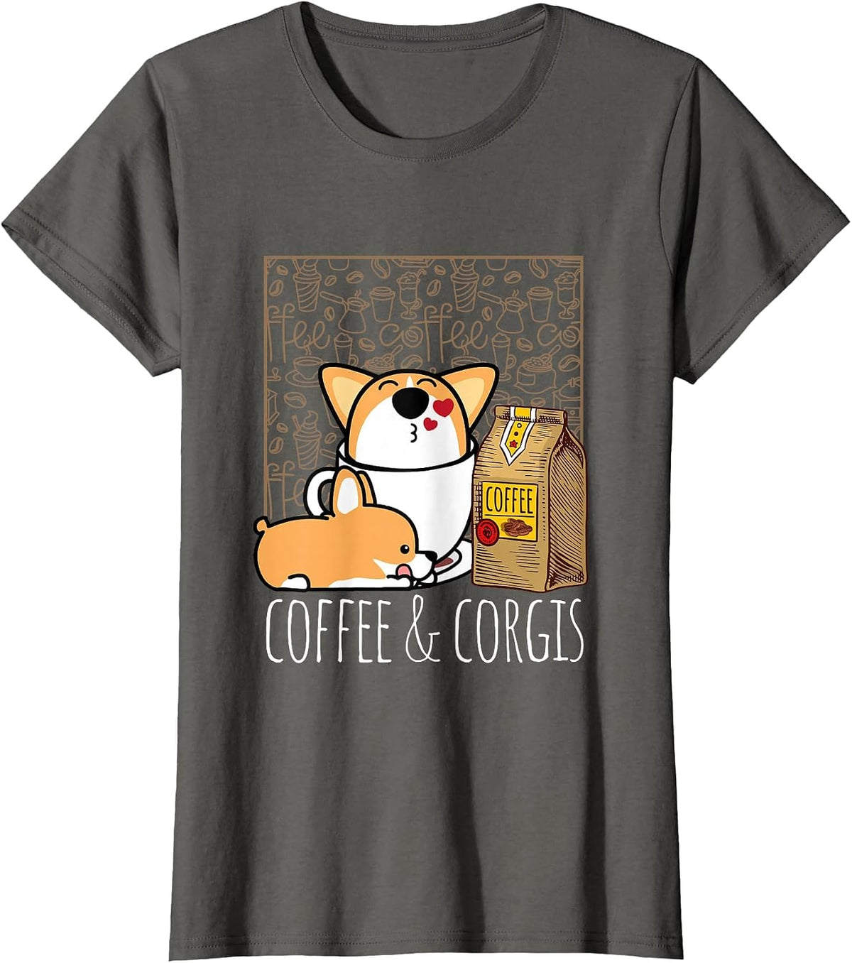 Pembroke Welsh Corgi Dog Coffee Lover Caffeine Corgi Mom Dad T-Shirt - Asphalt Grey