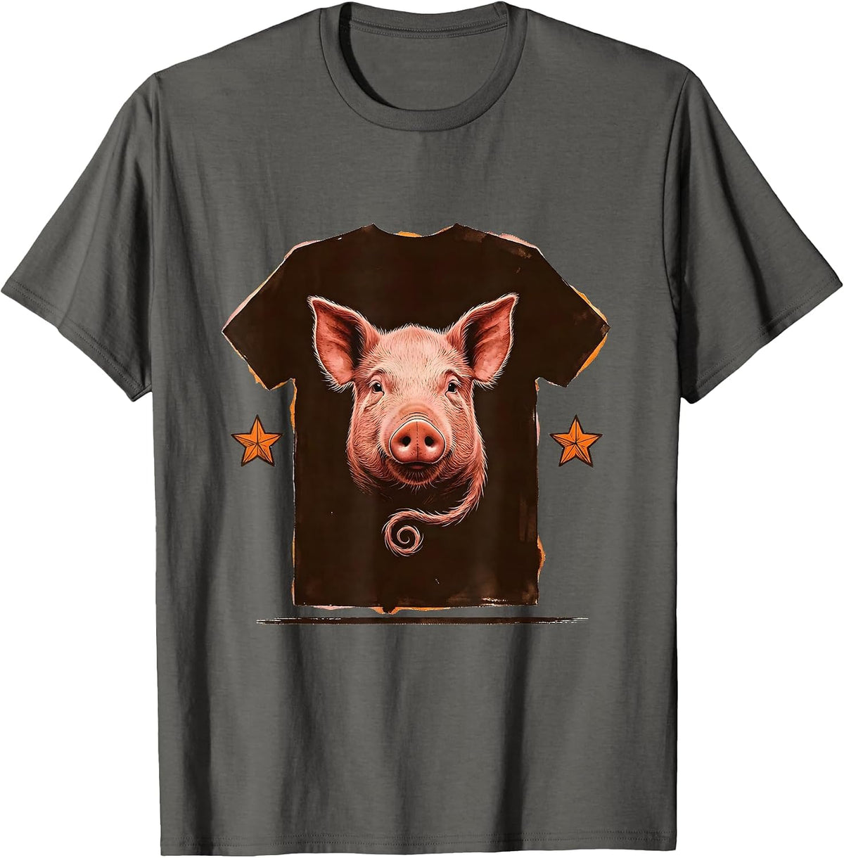 Men's Pig Head Blocky Shirt Silhouette Halloween Costume Humor T-Shirt - Asphalt Grey