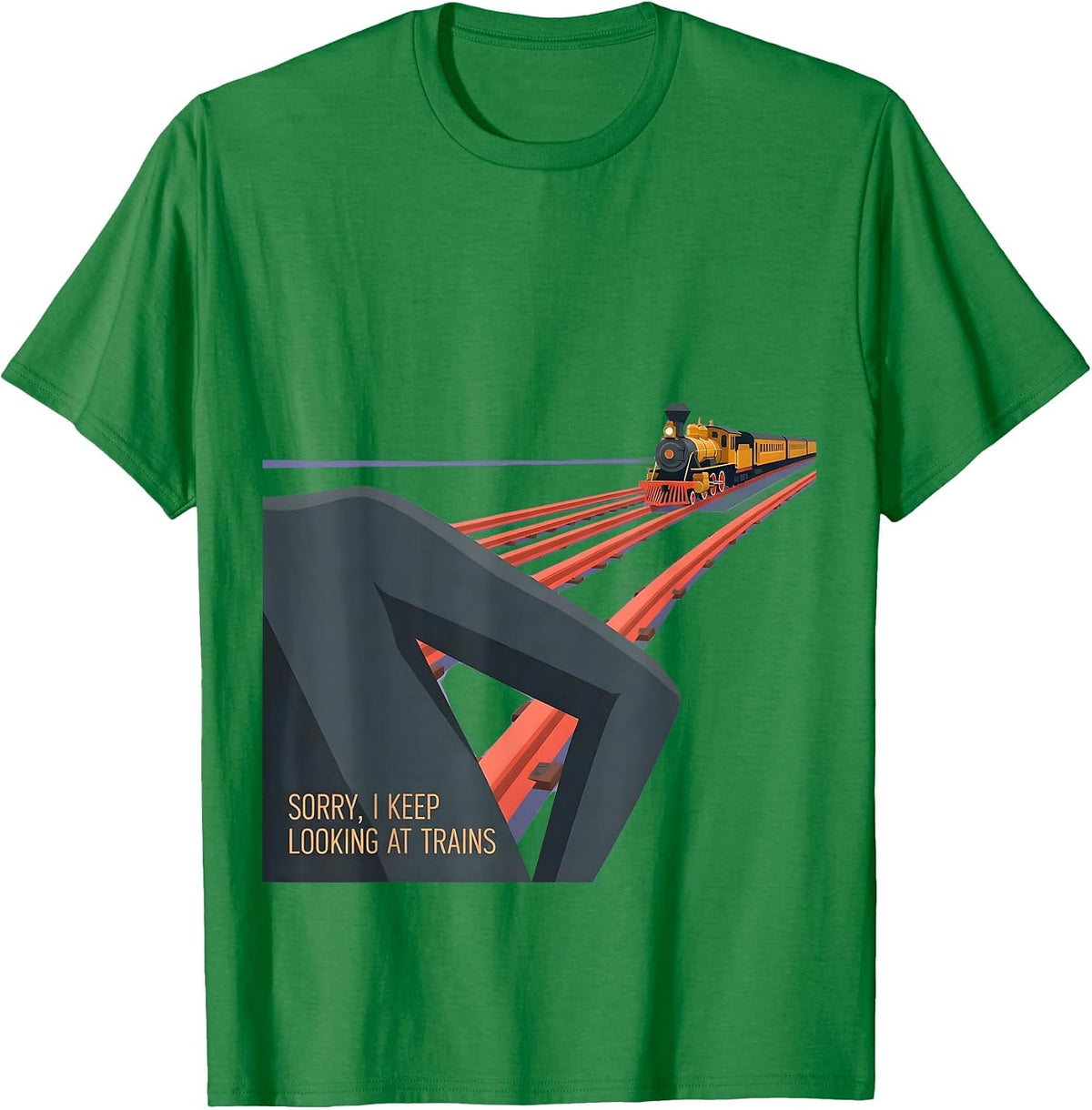 Men's Sorry, I Keep Looking At Trains Funny Train Enthusiast Model T-Shirt - Kelly Green