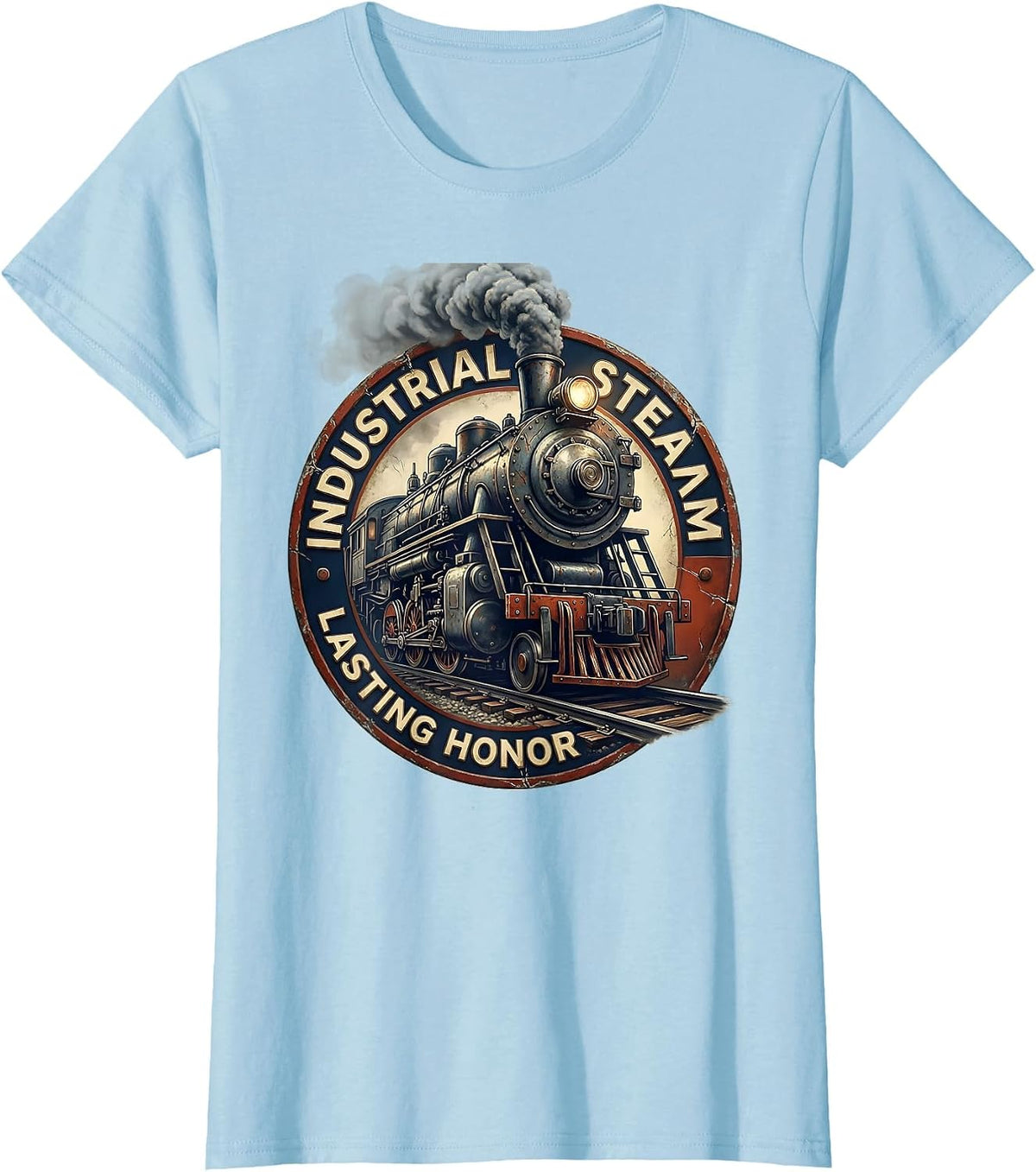 Women's Industrial Steam Lasting Honor Distressed Steam Locomotive T-Shirt - Baby Blue