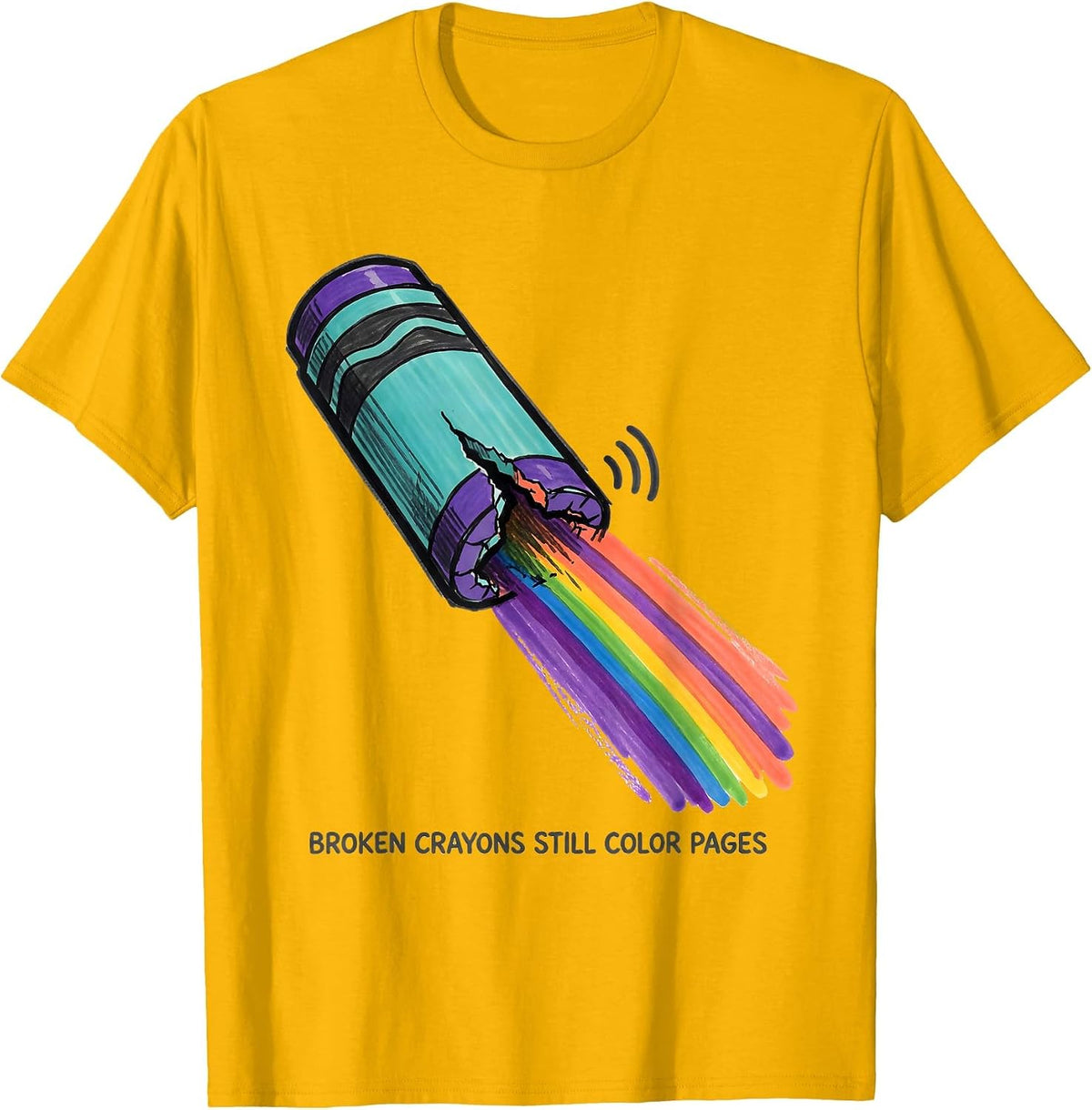 Men's Broken Crayons Still Color Pages Mental Health Awareness T-Shirt - Golden Yellow
