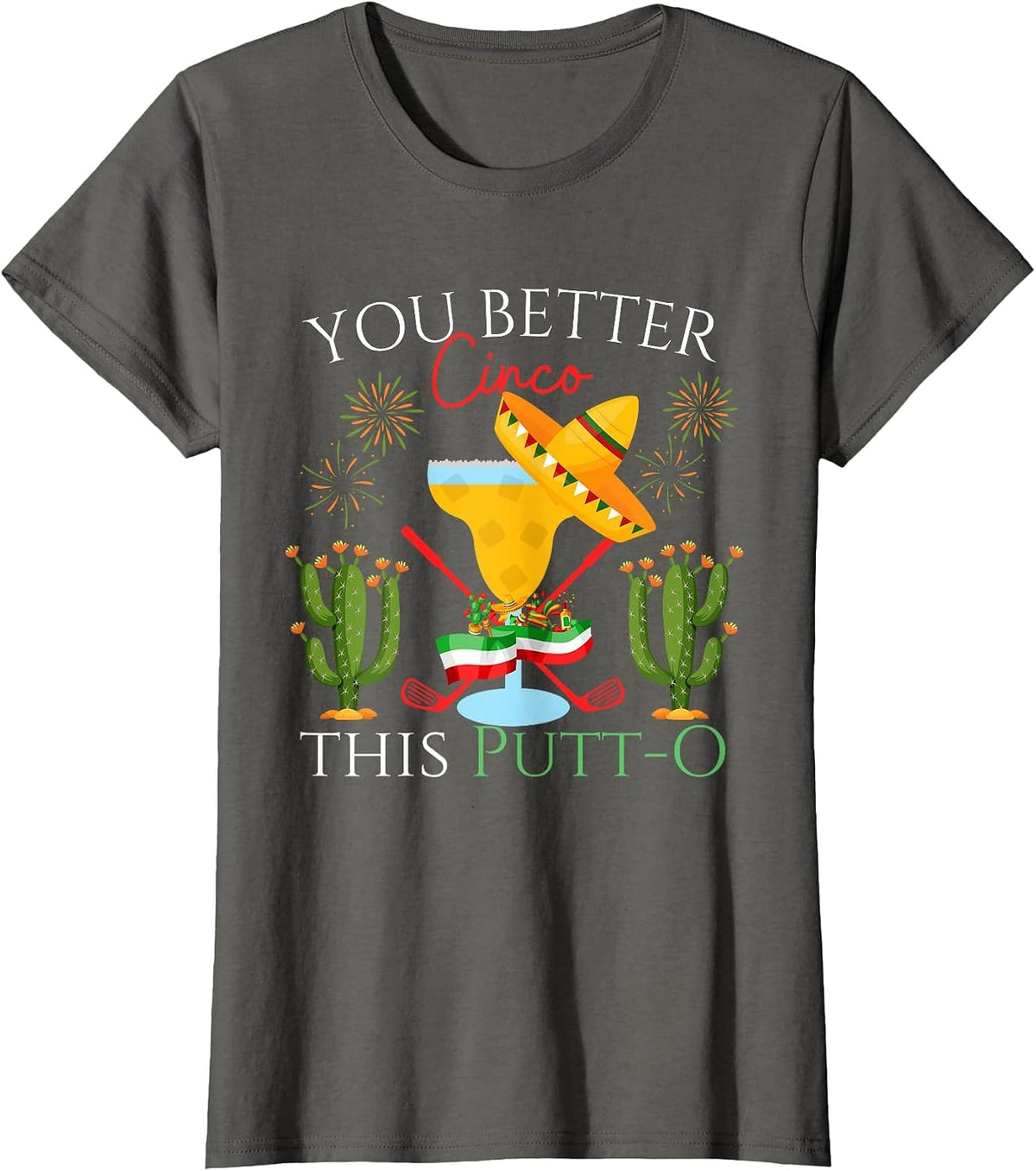 Cinco De Mayo Golf Golfer Drinking Margaritas Tequila T-Shirt - Asphalt Grey