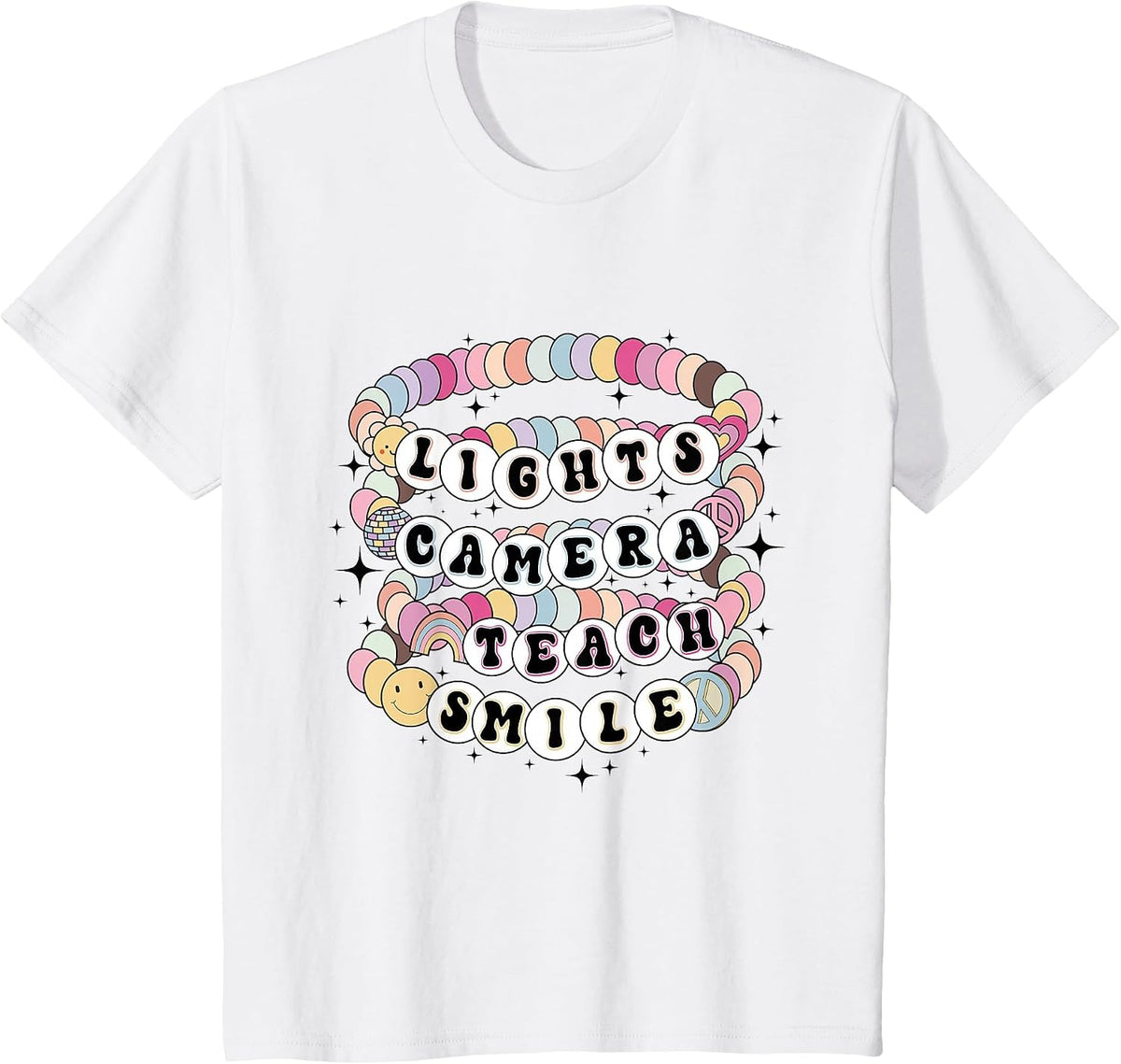 Funny Lights Camera Teach Smile Teacher Back to School T-Shirt - White