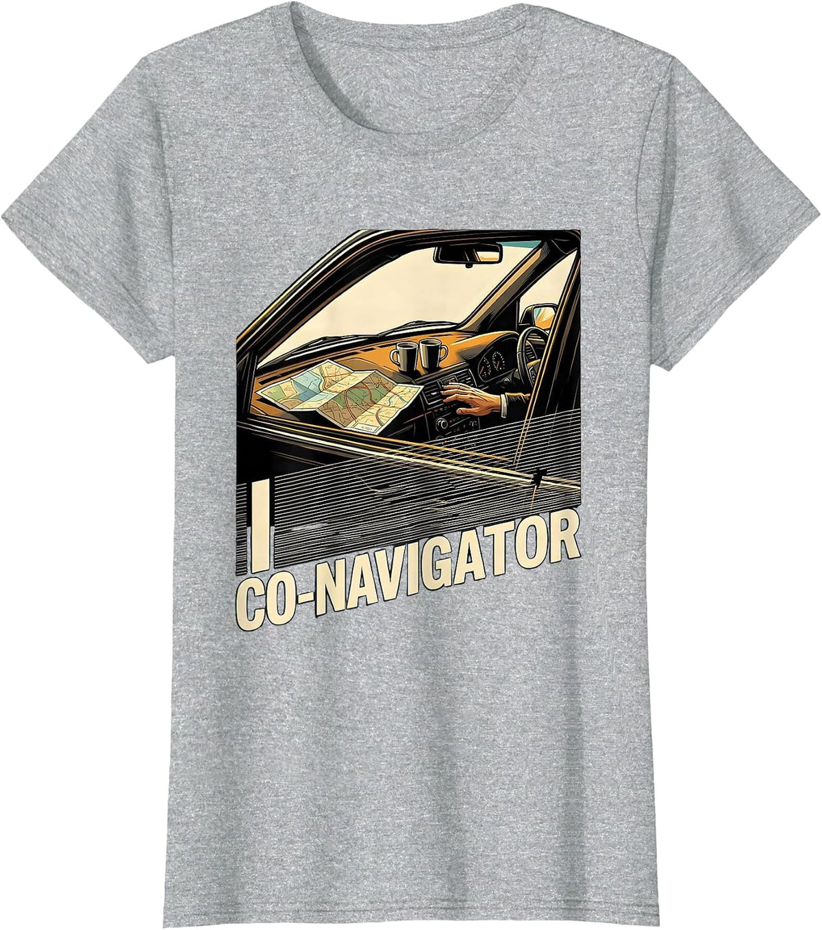 Women's I Co-Navigator New Wave Van Life Camper Nomad Humor T-Shirt - Heather Grey