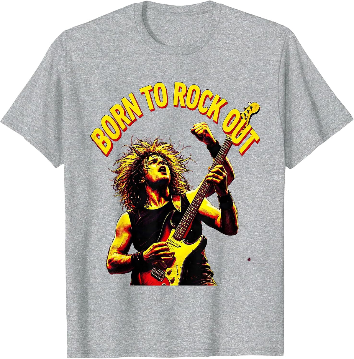 Men's Born to Rock Out Retro 80s Music Design T-Shirt - Heather Grey