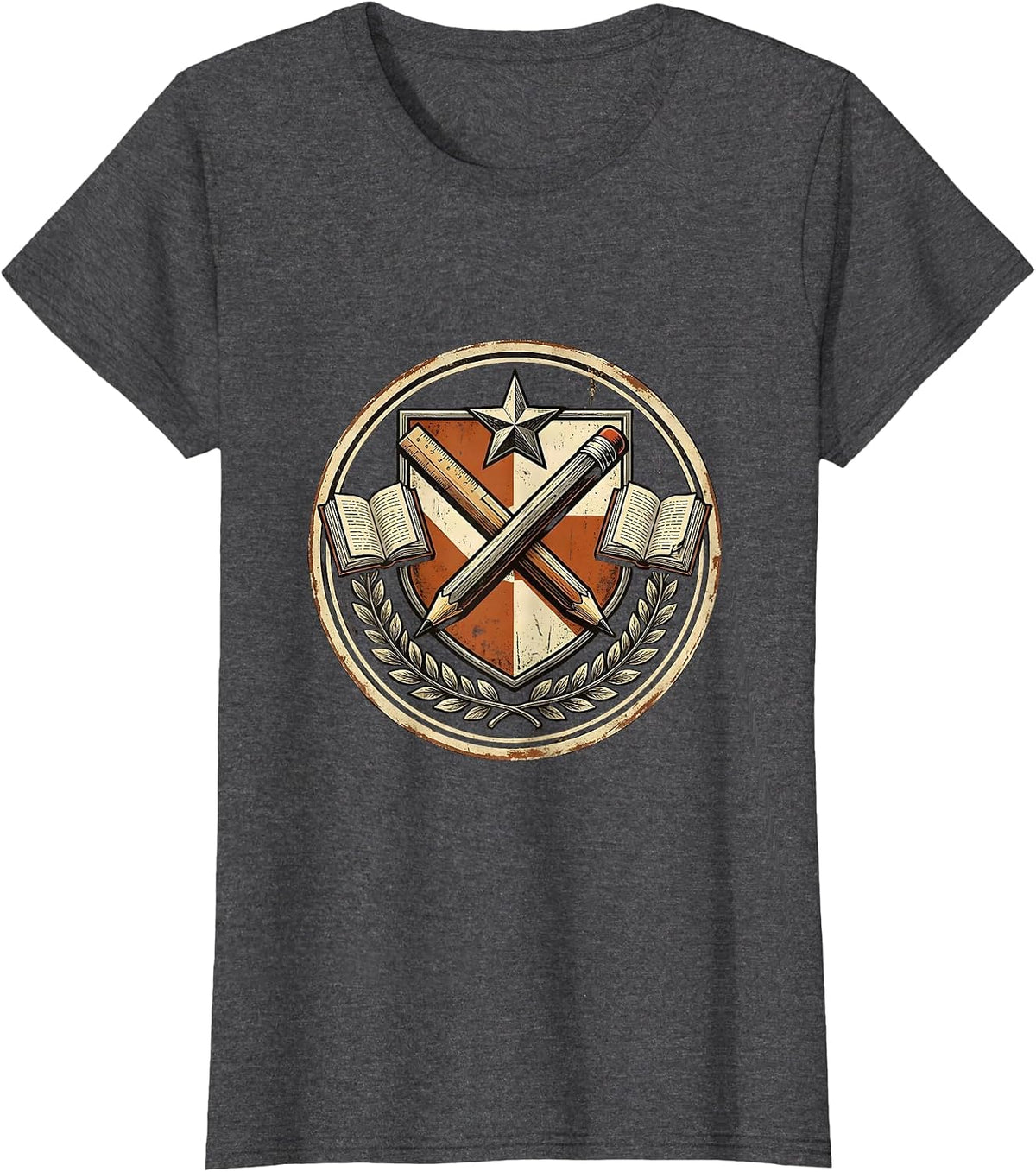 Women's Paraprofessional Pencil and Ruler Crest Design T-Shirt - Dark Heather Grey