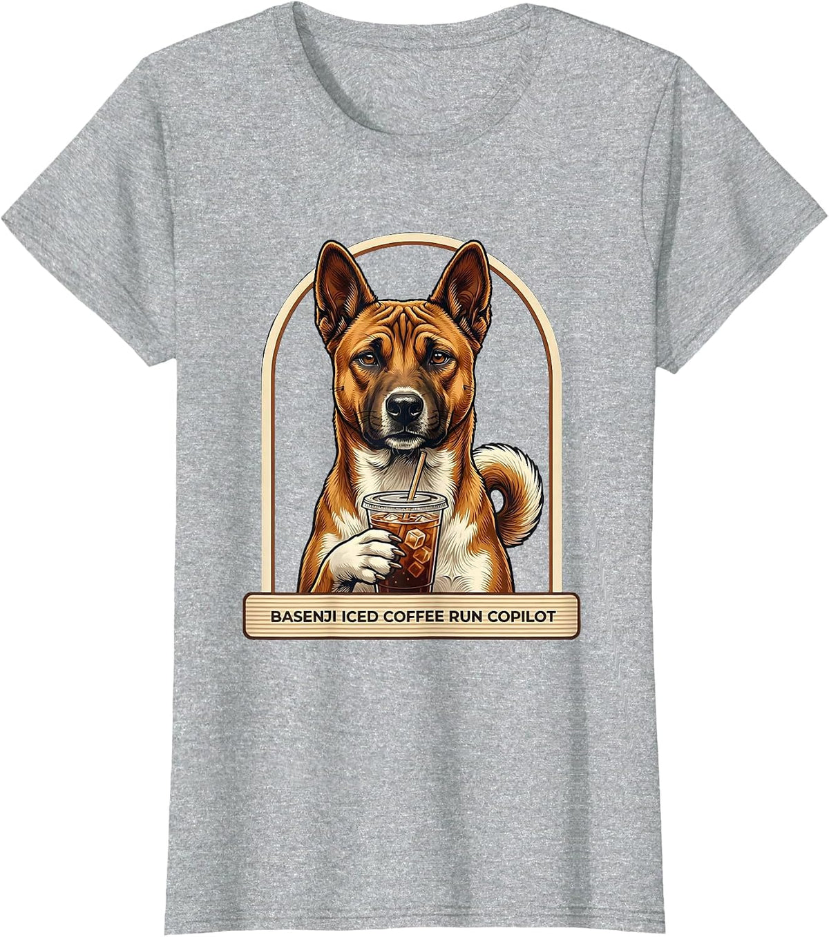 Basenji Iced Coffee Run Copilot Funny Dog Lover Humor T-Shirt - Heather Grey