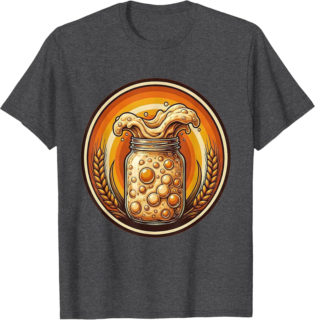 Sourdough Starter Overflowing Jar Illustration T-Shirt - Dark Heather Grey