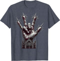 Rock On Devil Horns Hand Gesture Graphic Tee T-Shirt - Heather Blue