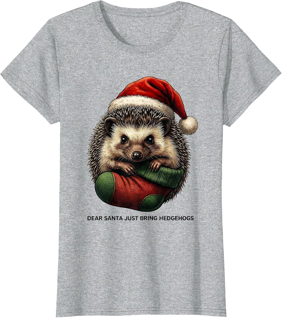 Dear Santa Just Bring Hedgehogs Funny Animal Lover Christmas T-Shirt - Heather Grey