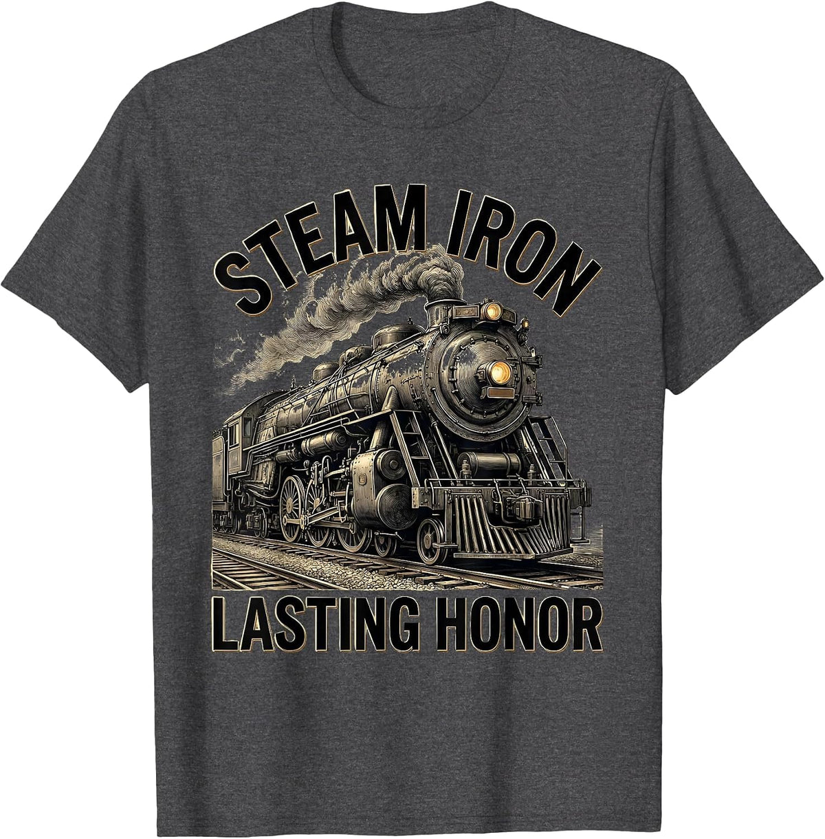 Men's Steam Iron Lasting Honor Big Boy 4014 Steam Locomotive Train T-Shirt - Dark Heather Grey