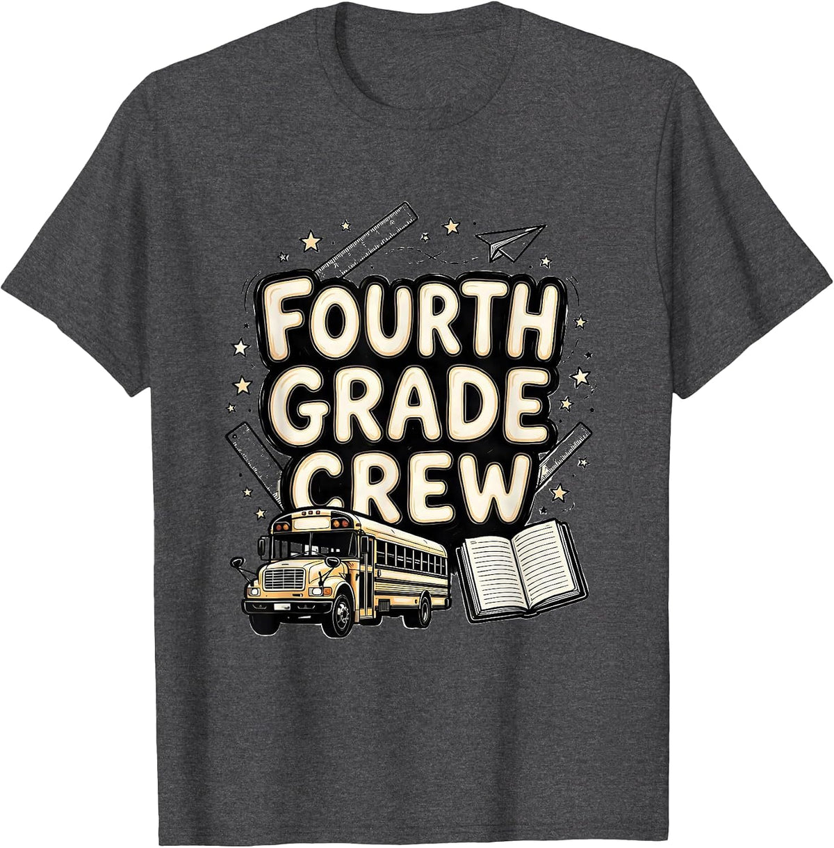Fourth Grade Crew Line Art Back To School Teacher Student T-Shirt - Dark Heather Grey