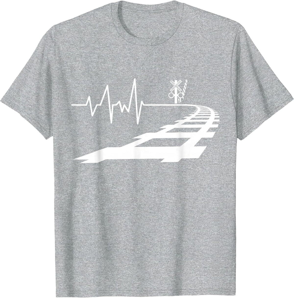 Heartbeat Railroad Crossing Trains Model Railway T-Shirt - Heather Grey