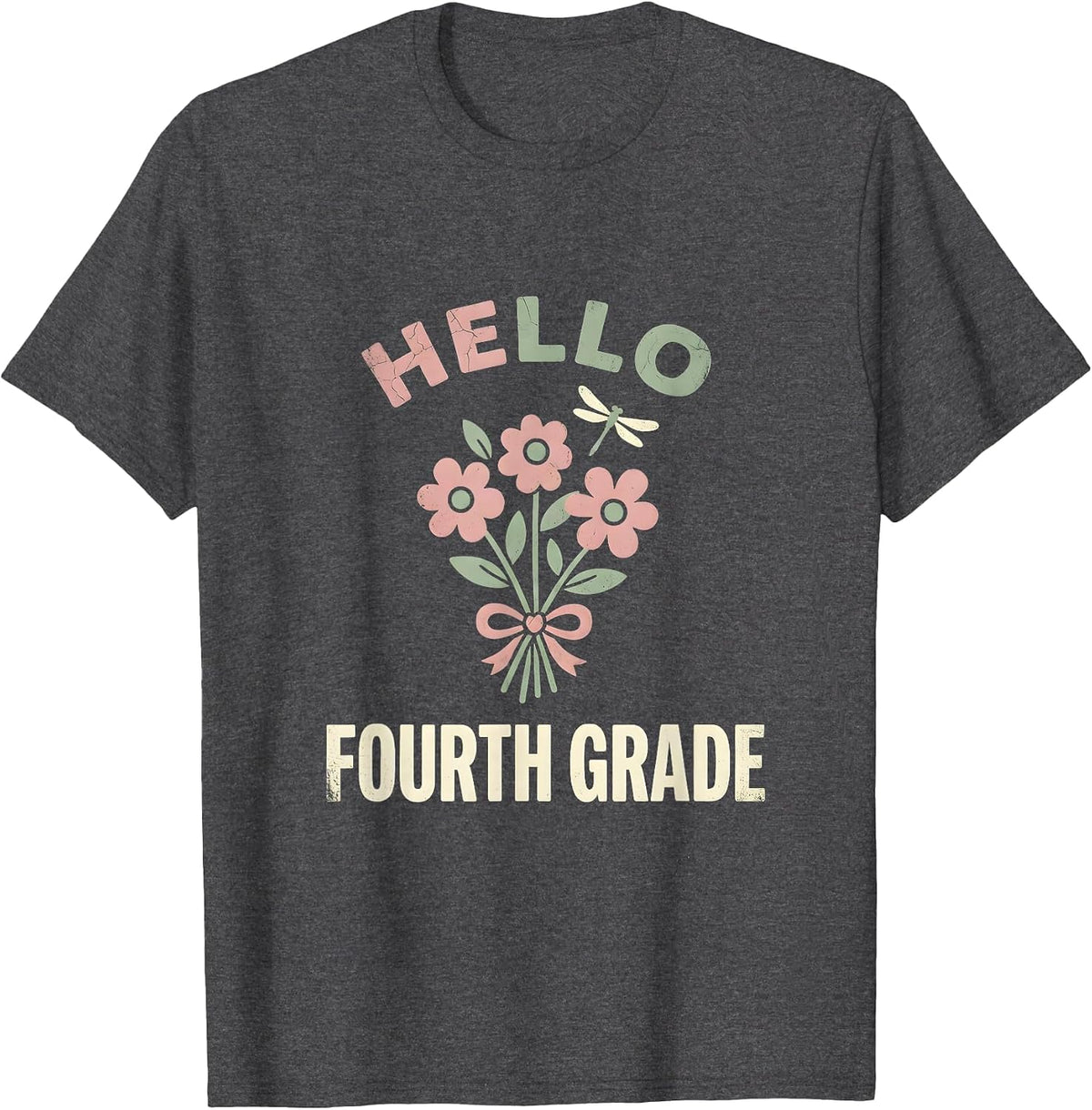 Men's Hello, Fourth Grade Floral Boho Back To School Teacher Gift T-Shirt - Dark Heather Grey