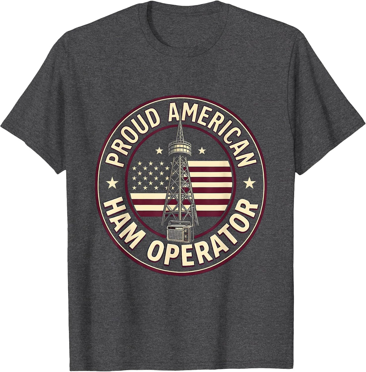 Proud American Ham Operator Vintage Radio Design T-Shirt - Dark Heather Grey
