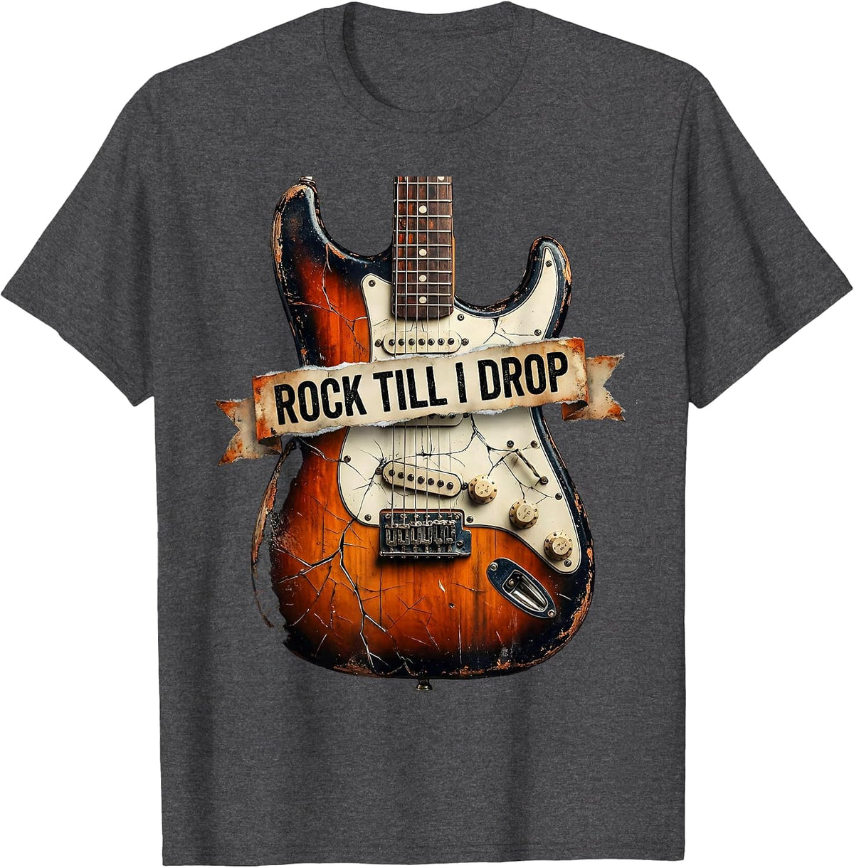 Rock Till I Drop Bold Music Lover Design T-Shirt - Dark Heather Grey
