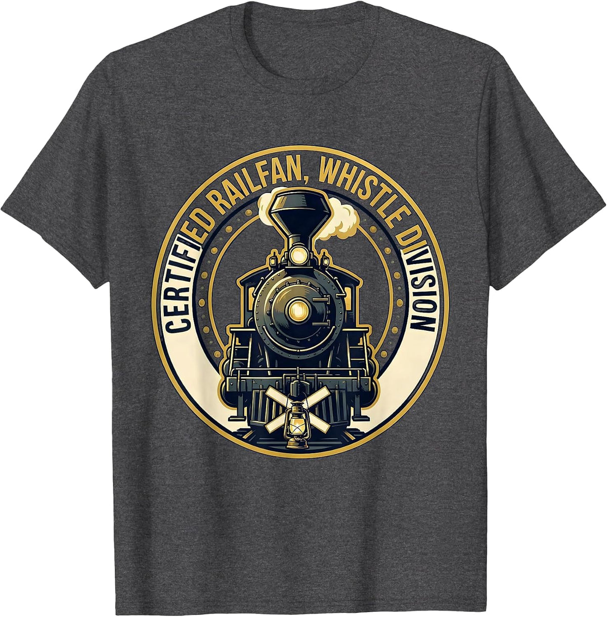 Men's Certified Railfan Whistle Division Vintage Steam Locomotive T-Shirt - Dark Heather Grey