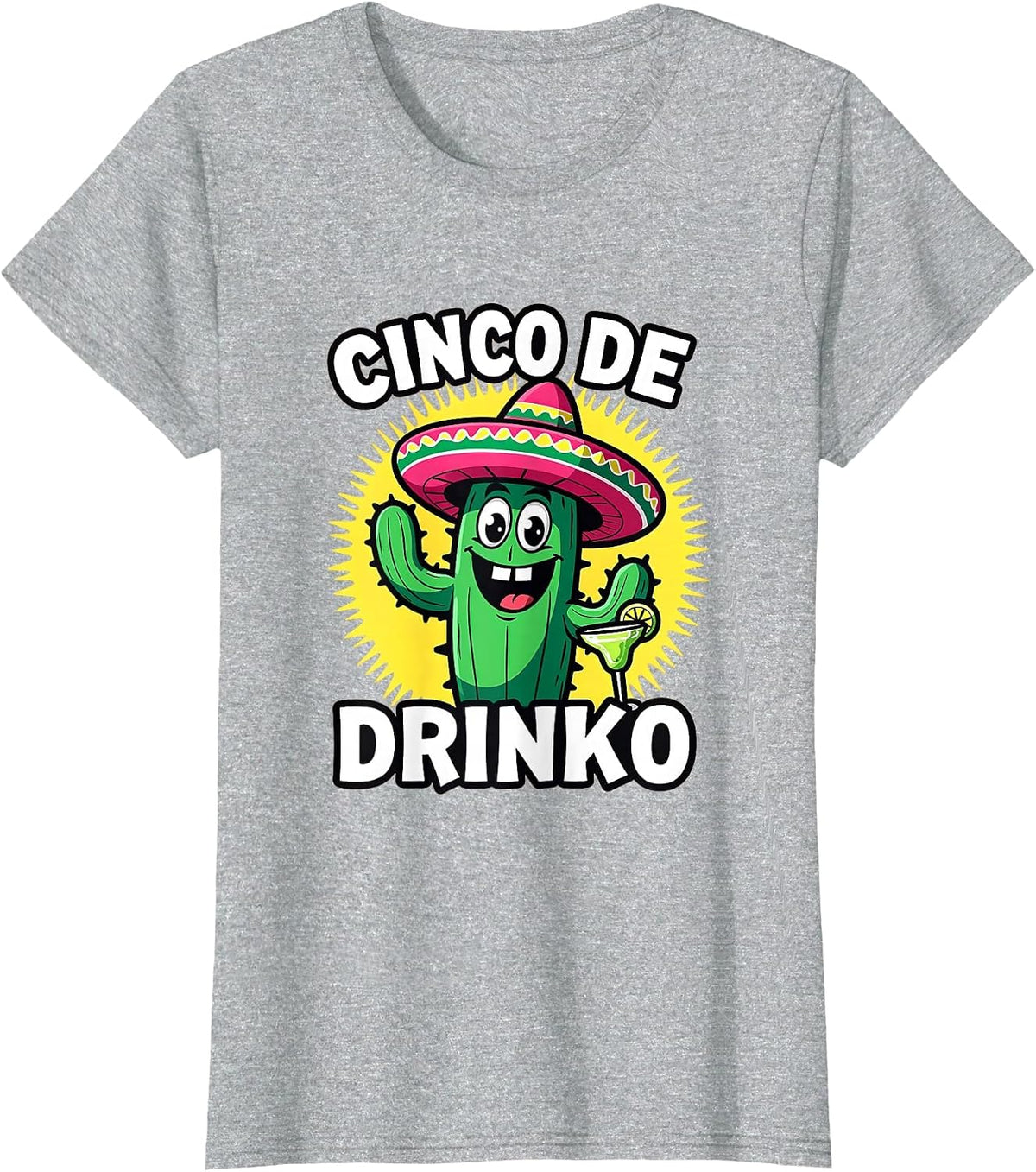Cinco de Drinko Festive Celebration Design T-Shirt - Heather Grey