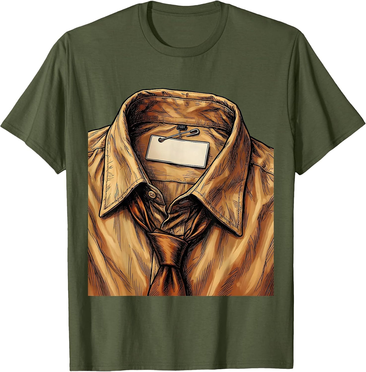 Men's Substitute Teacher Badge Graphic Design T-Shirt - Olive Green