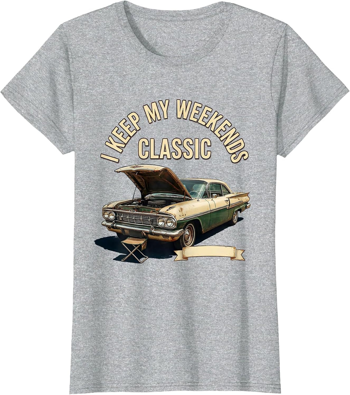 Women's I Keep My Weekends Classic Vintage Classic Car Guy Humor T-Shirt - Heather Grey