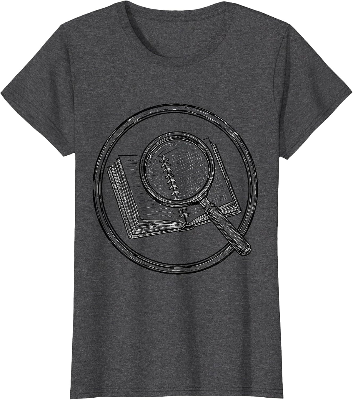 Women's Paraprofessional Magnifying Glass Notebook Graphic T-Shirt - Dark Heather Grey