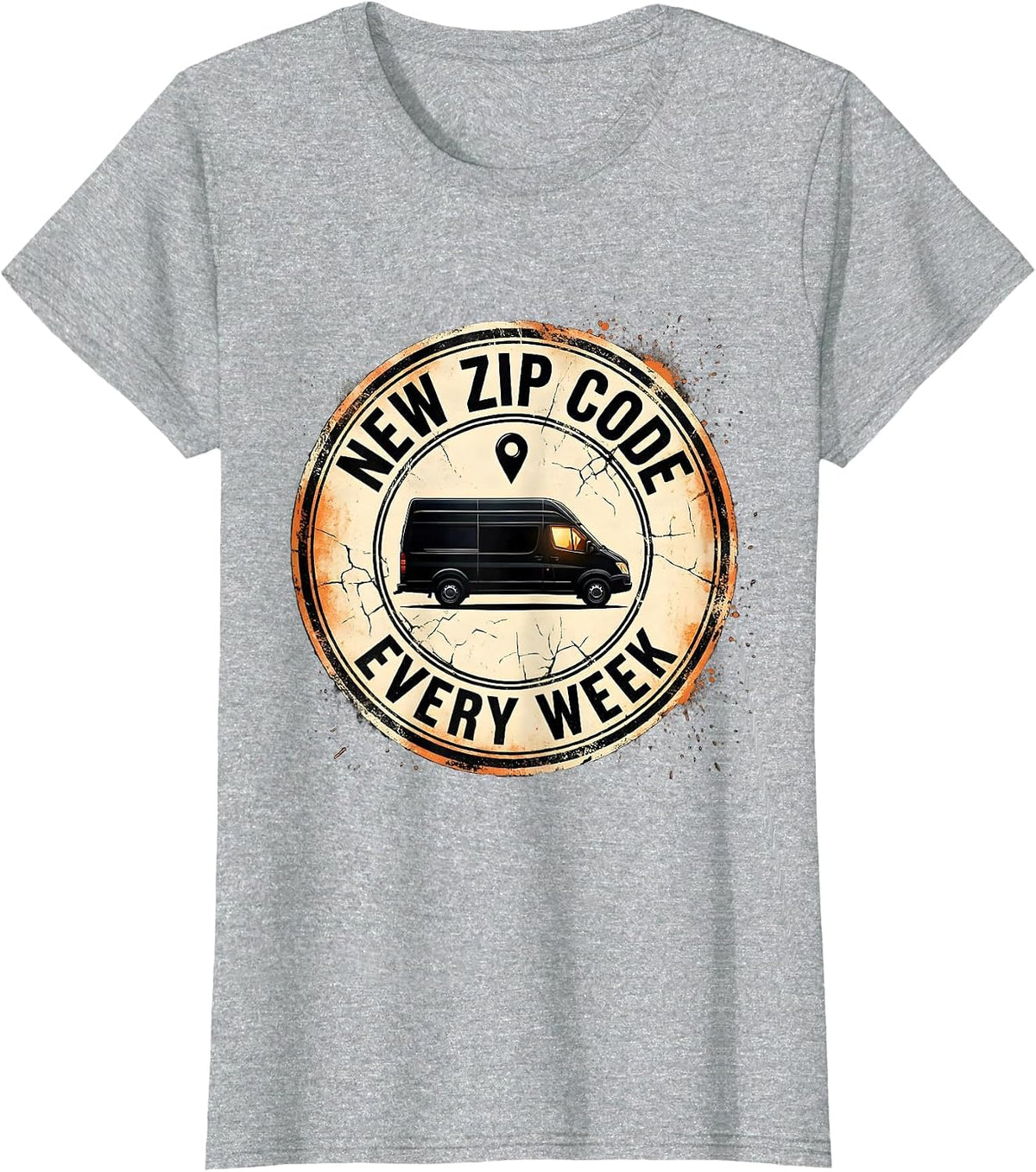 Women's New Zip Code Every Week Distressed Van Life Retro Road Trip T-Shirt - Heather Grey