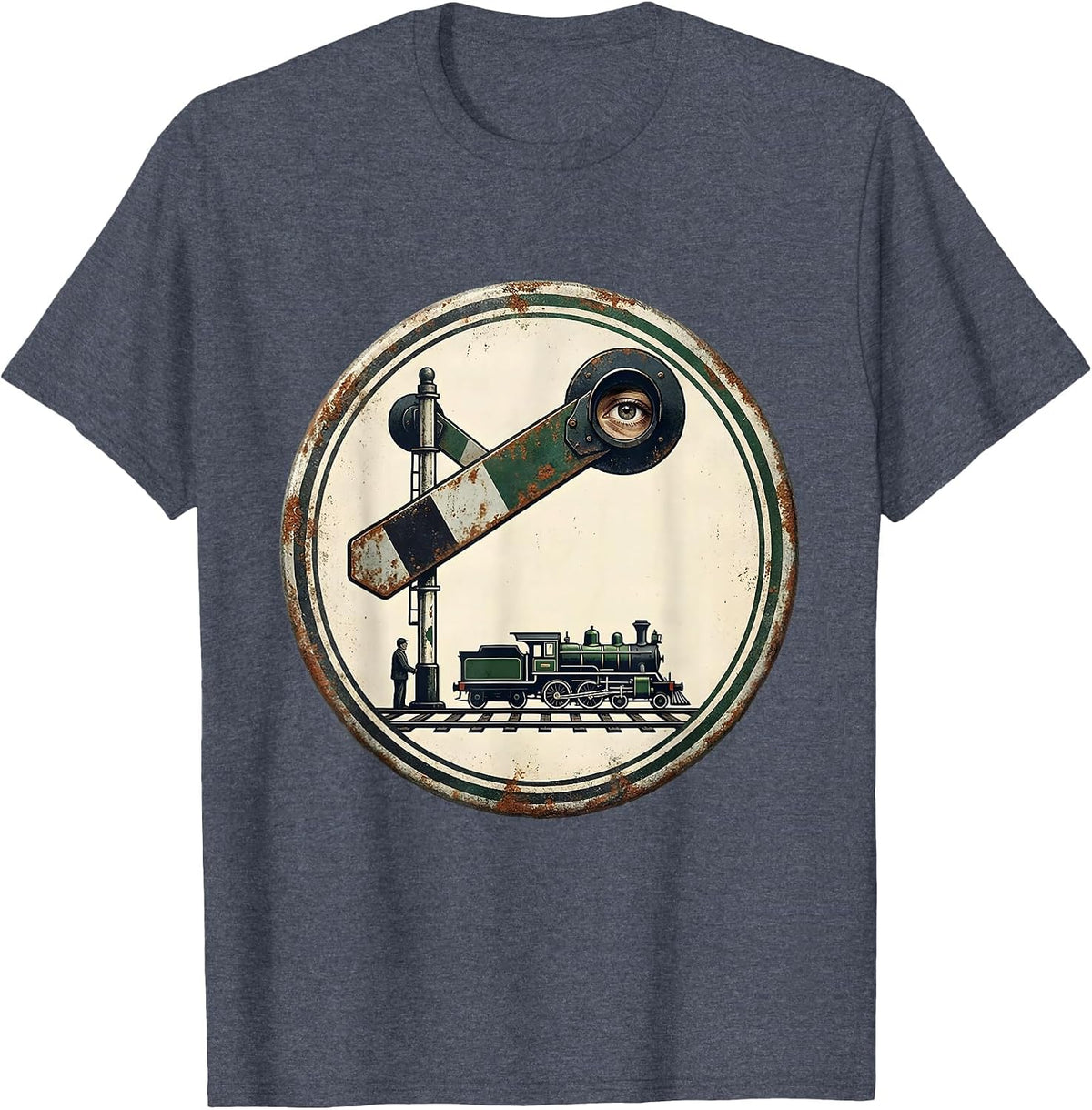 Vintage Steam Locomotive Train Enthusiast Badge T-Shirt - Heather Blue