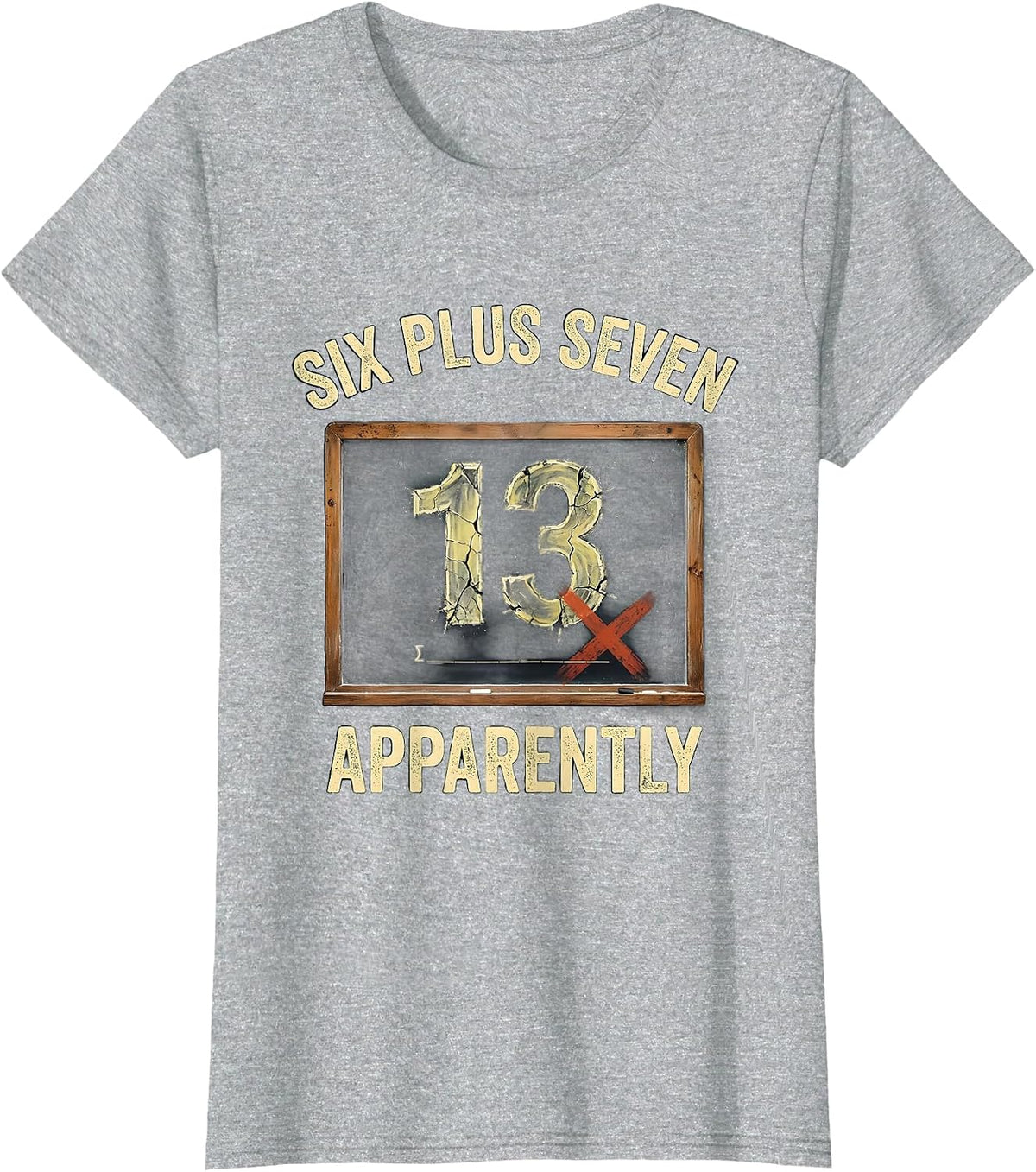 Six Plus Seven, Apparently Funny Math Teacher Meme Classroom T-Shirt - Heather Grey