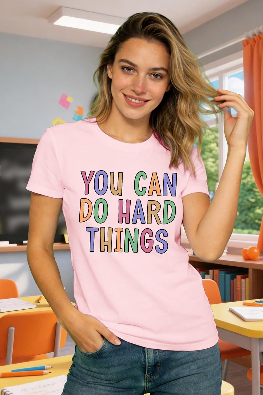 Women's Teacher Shirt You Can Do Hard Things T-Shirt Teach Teaching Inspirational Encouraging Tee Tops - size chart