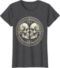 Women's Twin Skulls Face to Face Graphic Design T-Shirt - Dark Heather Grey