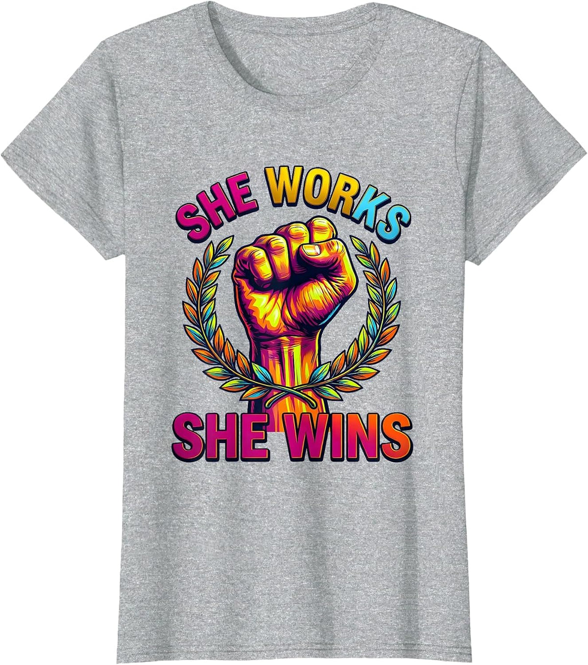 She Works She Wins Labor Day Celebration Design T-Shirt - Heather Grey