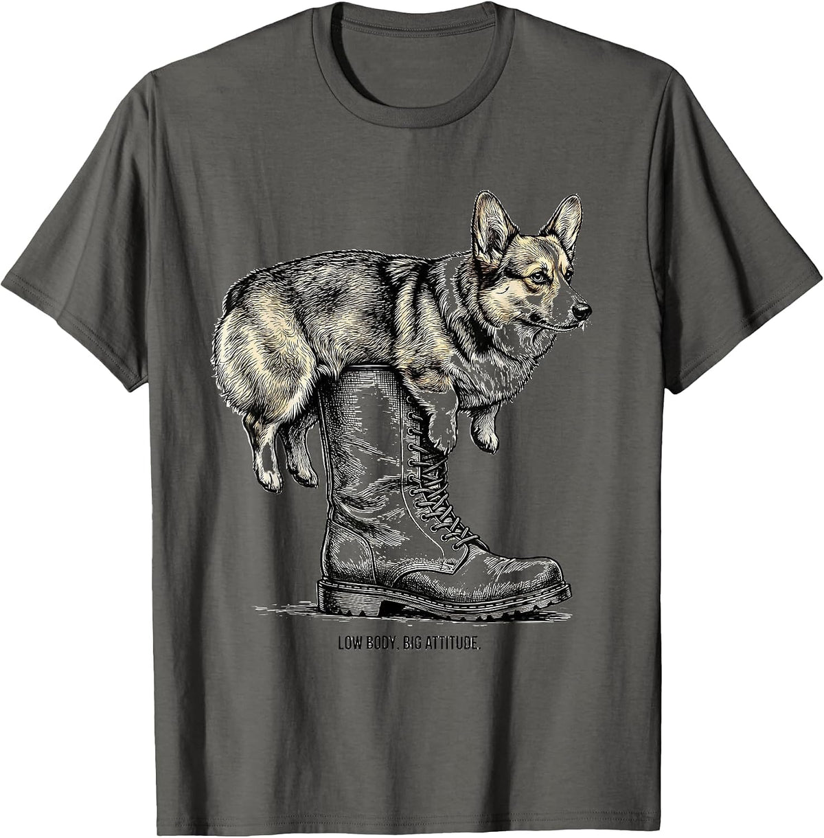 Men's Low Body, Big Attitude Funny Corgi Dog Lover Gift T-Shirt - Asphalt Grey