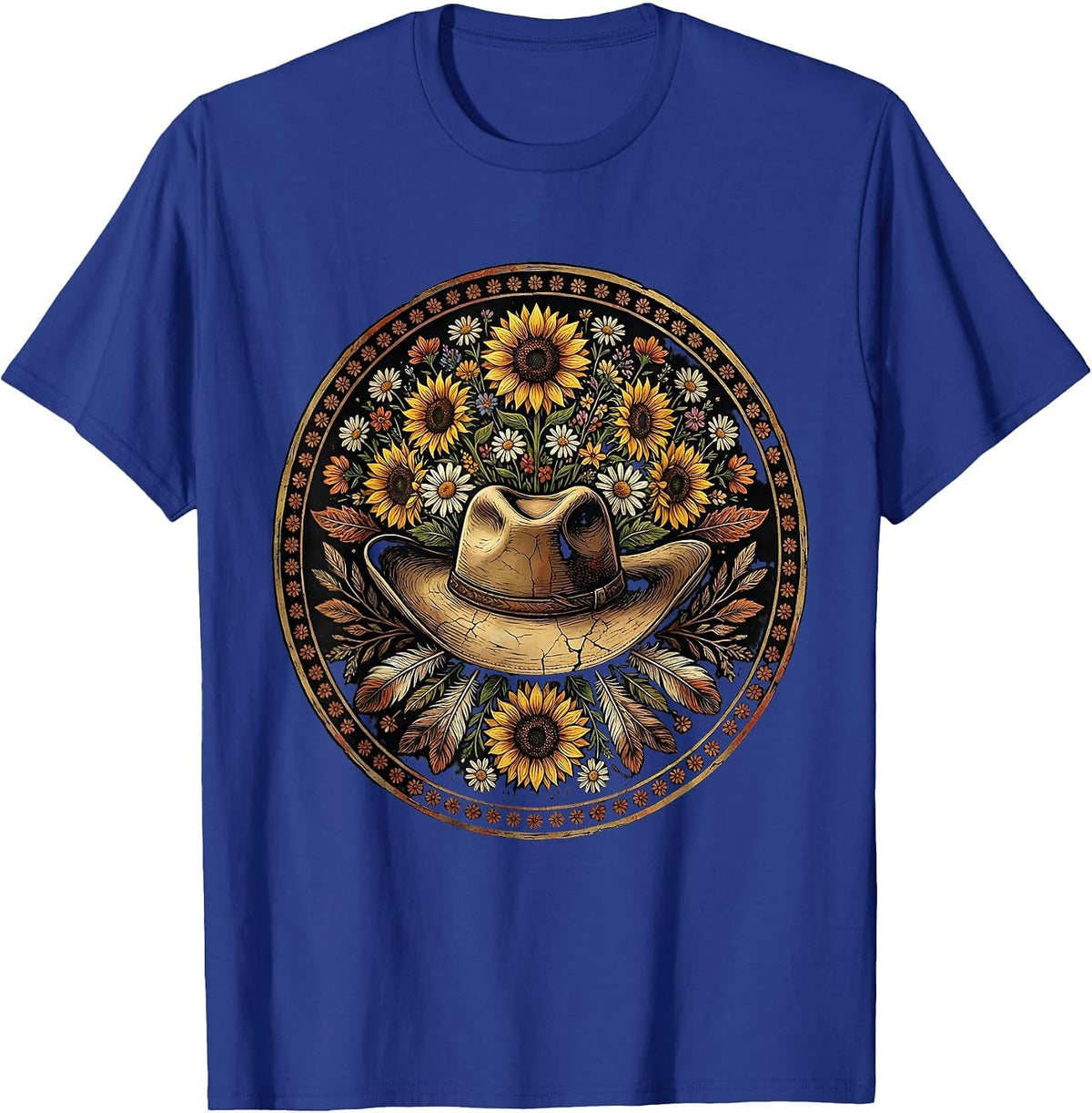 Cowgirl Hat Wildflowers Western Floral Rodeo Design T-Shirt - Royal Blue