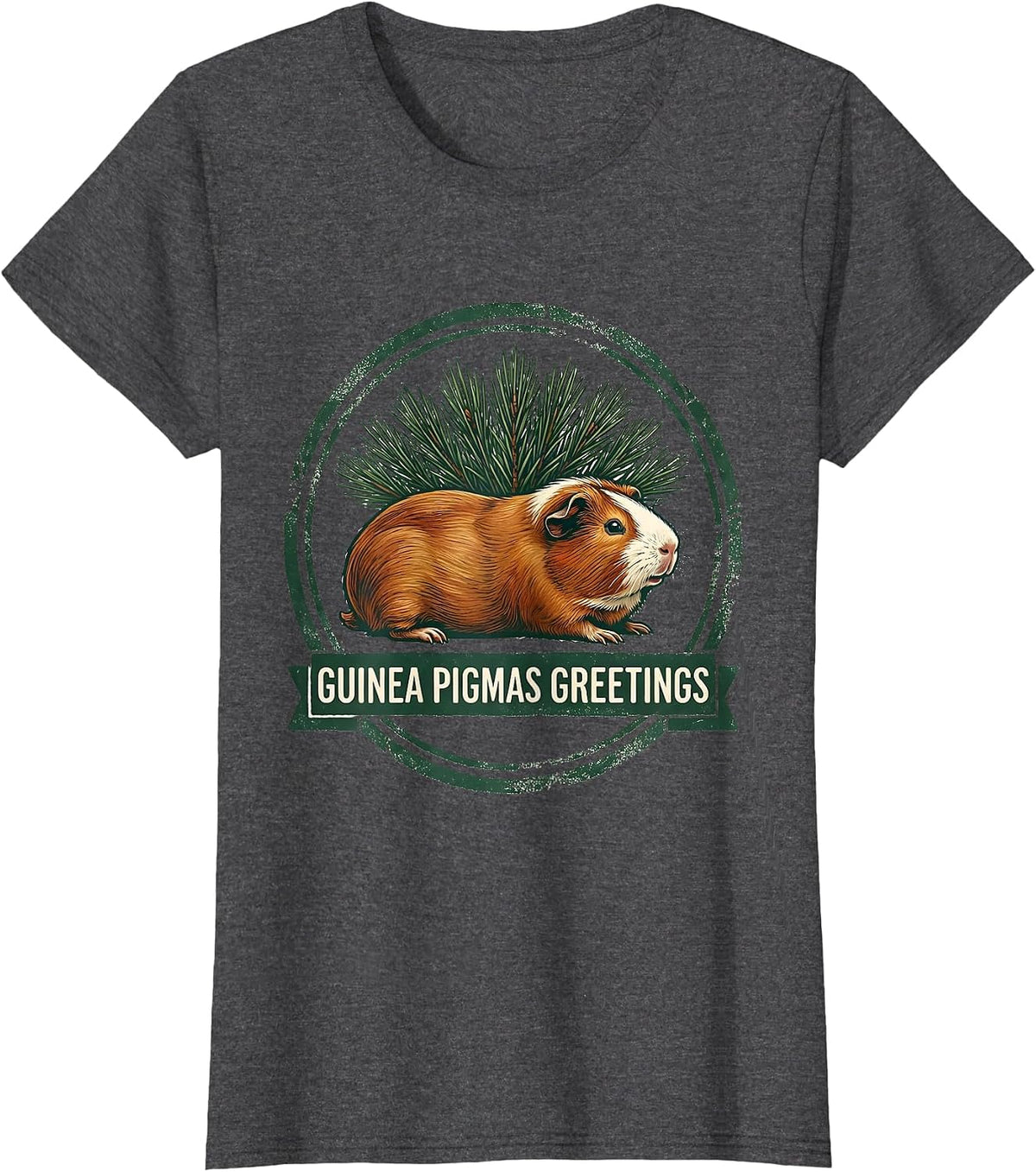 Women's Guinea Pigmas Greetings Rubber Stamp Funny Guinea Pig T-Shirt - Dark Heather Grey