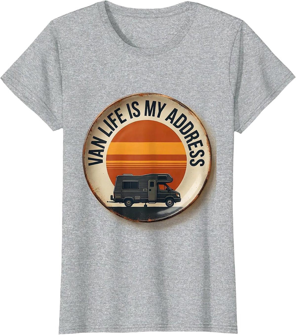 Women's Van Life Is My Address Retro Van Dweller Nomad Travel Pride T-Shirt - Heather Grey