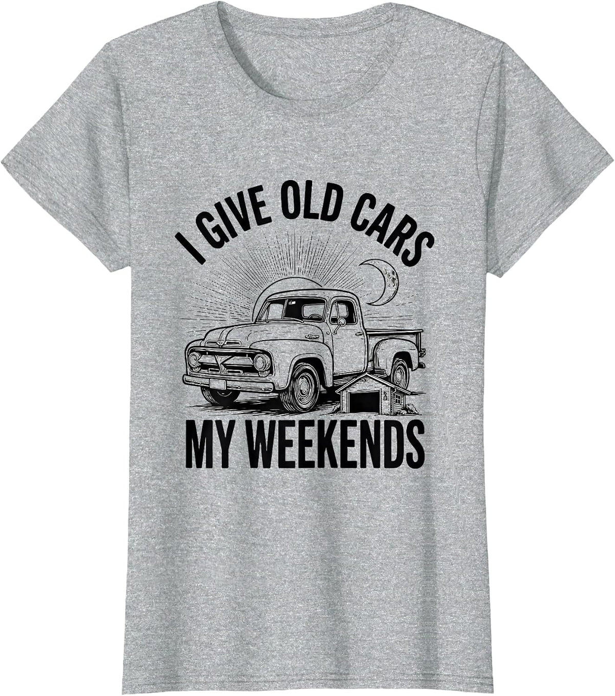 Women's I Give Old Cars My Weekends Funny Classic Car Guy Humor T-Shirt - Heather Grey