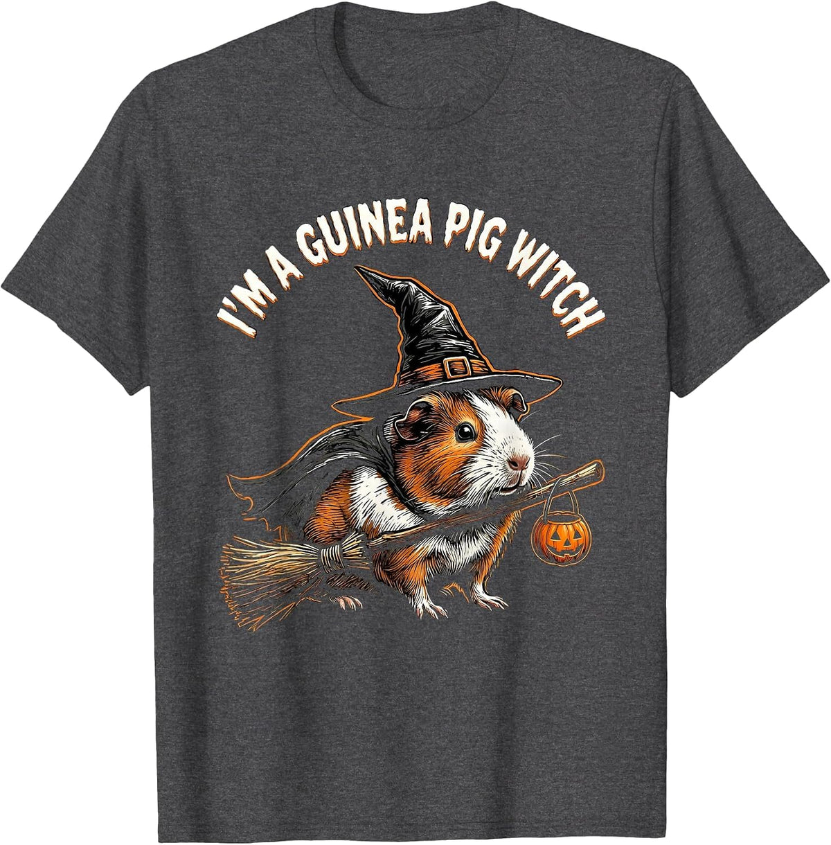 I'm A Guinea Pig Witch Woodcut Engraving Halloween Animal T-Shirt - Dark Heather Grey