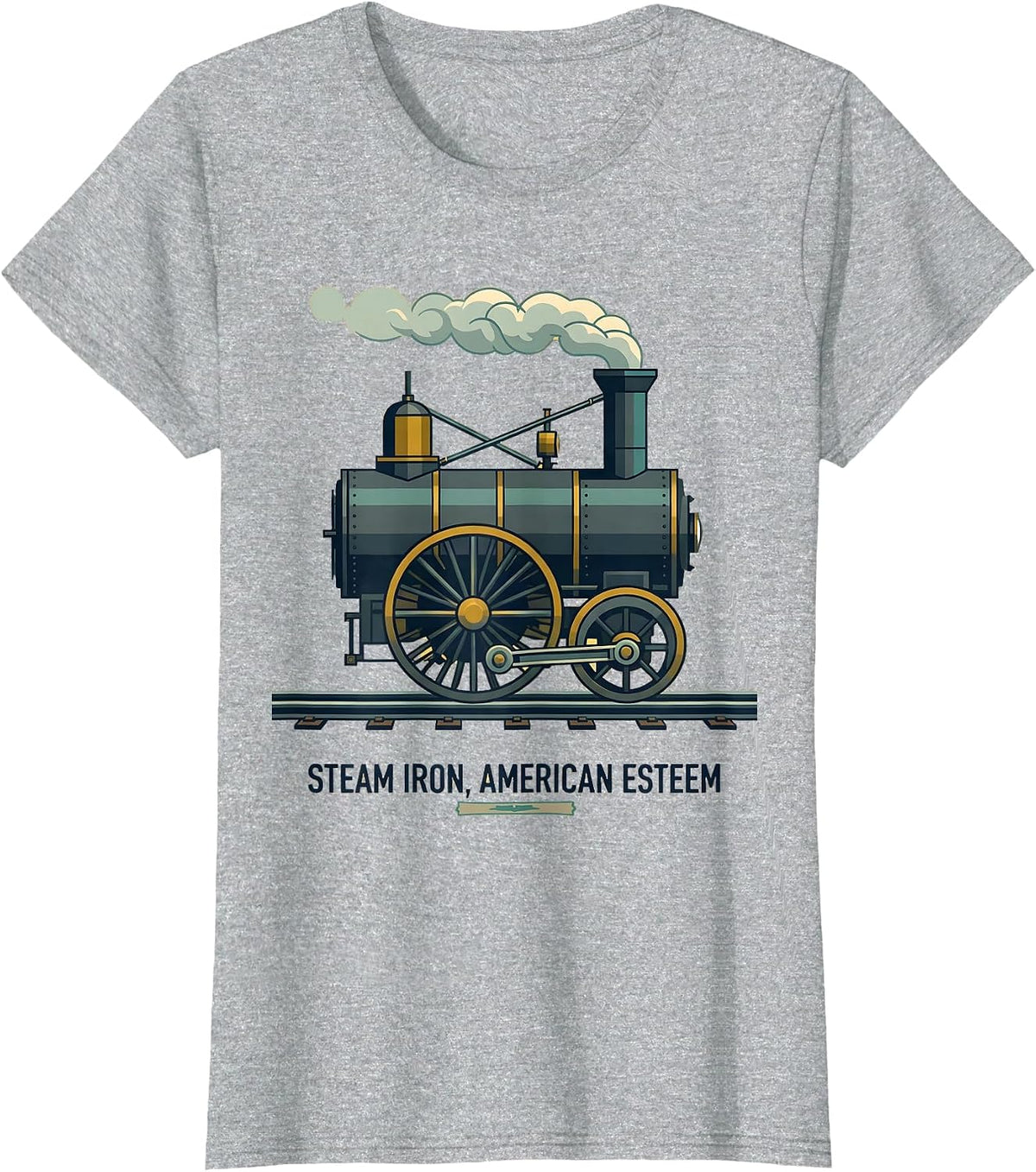 Women's Steam Iron American Esteem Midcentury Modern Big Boy Train T-Shirt - Heather Grey