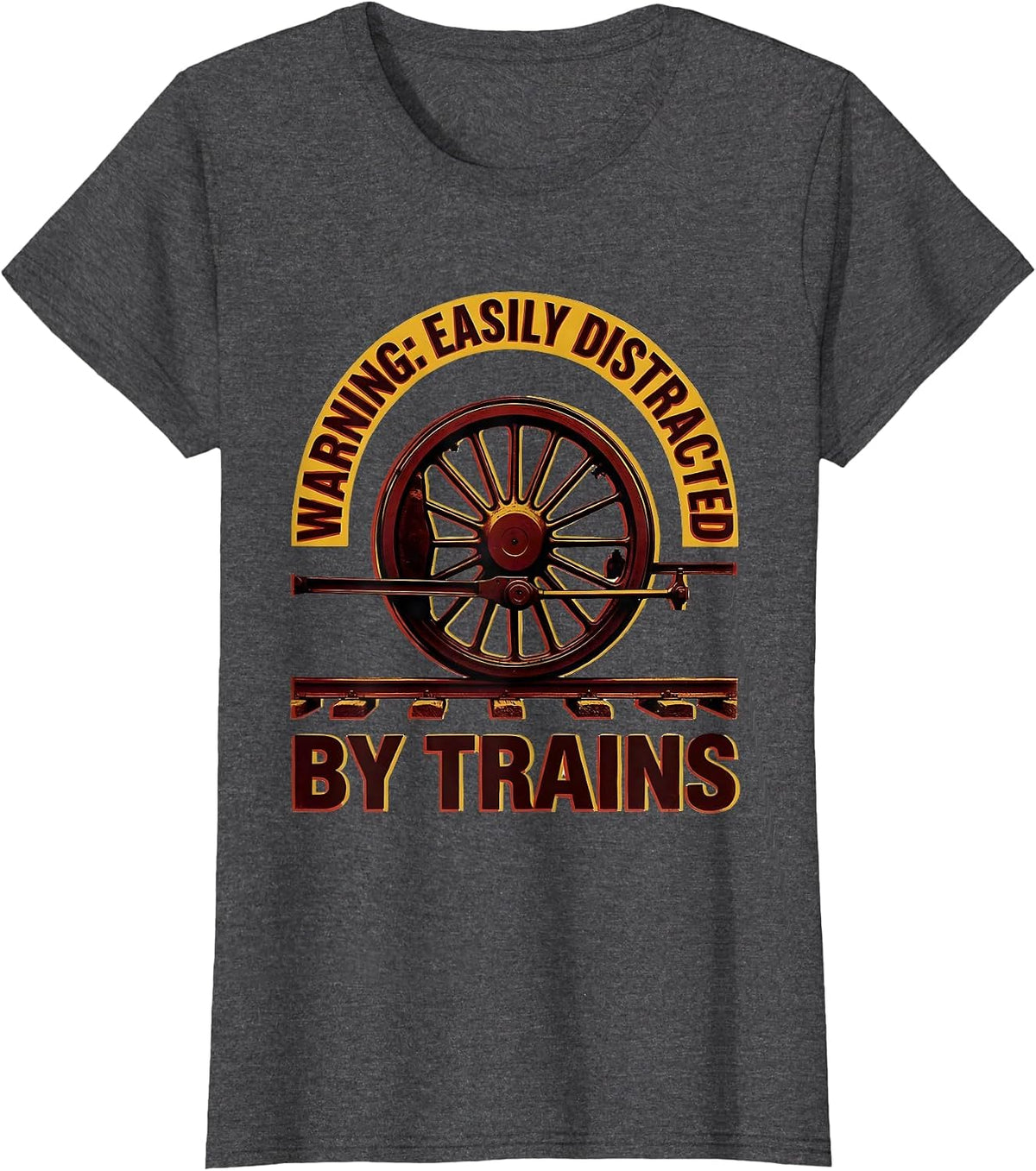 Women's Warning Easily Distracted By Trains Retro Steam Train T-Shirt - Dark Heather Grey