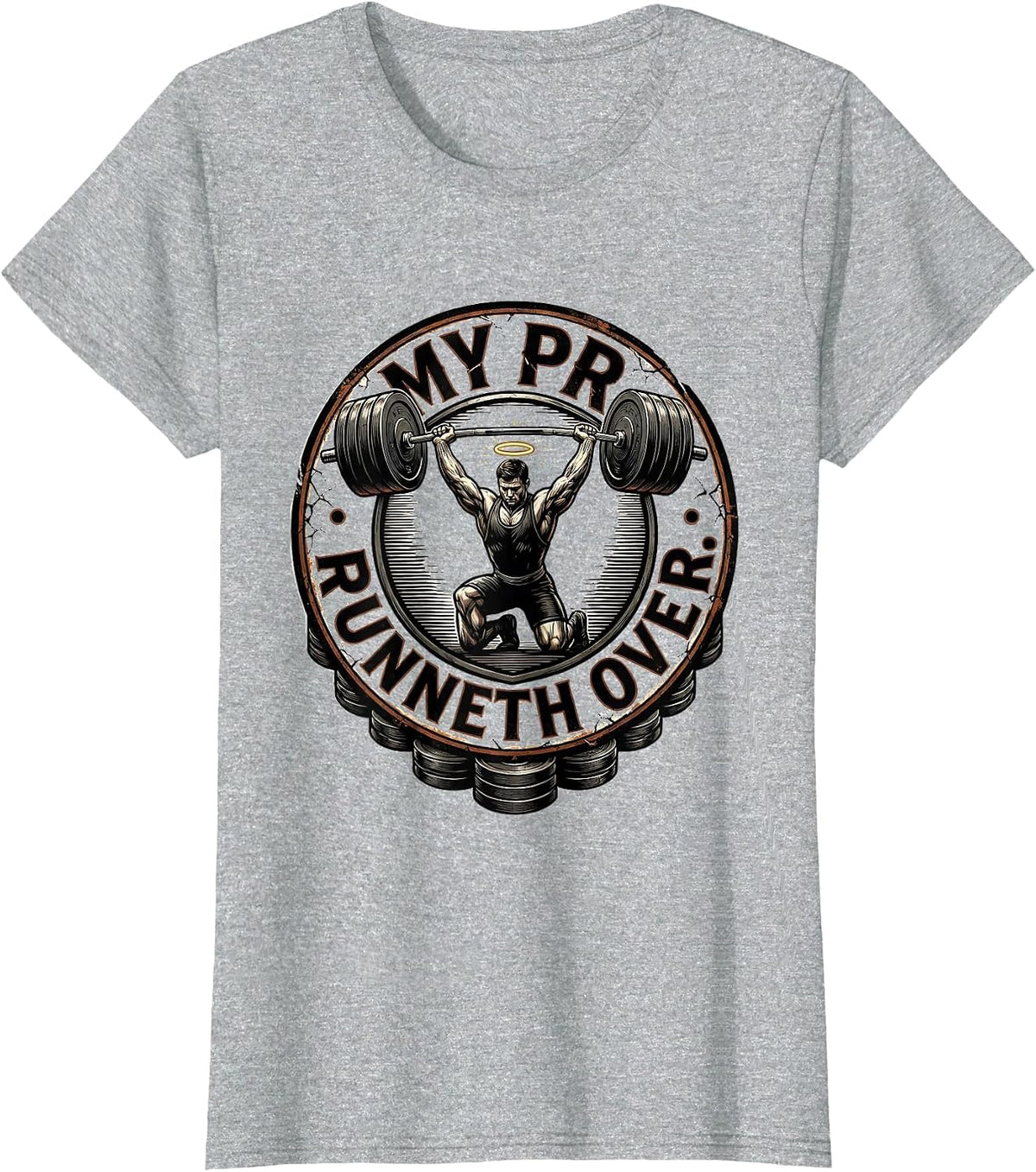 My PR Runneth Over Distressed Christian Gym Weightlifter T-Shirt - Heather Grey