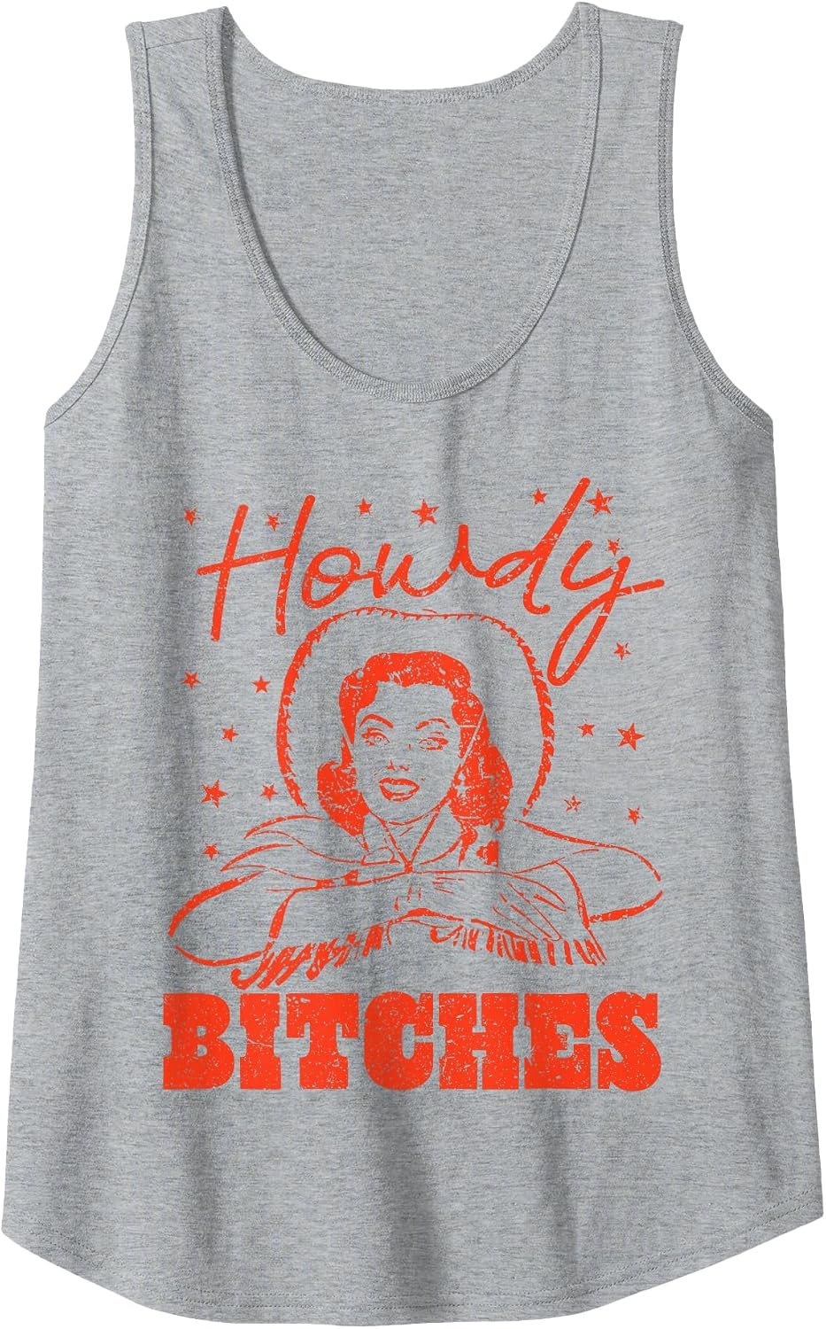 Vintage Howdy Bitches Rodeo Western Country Southern Cowgirl Tank Top - Heather Grey