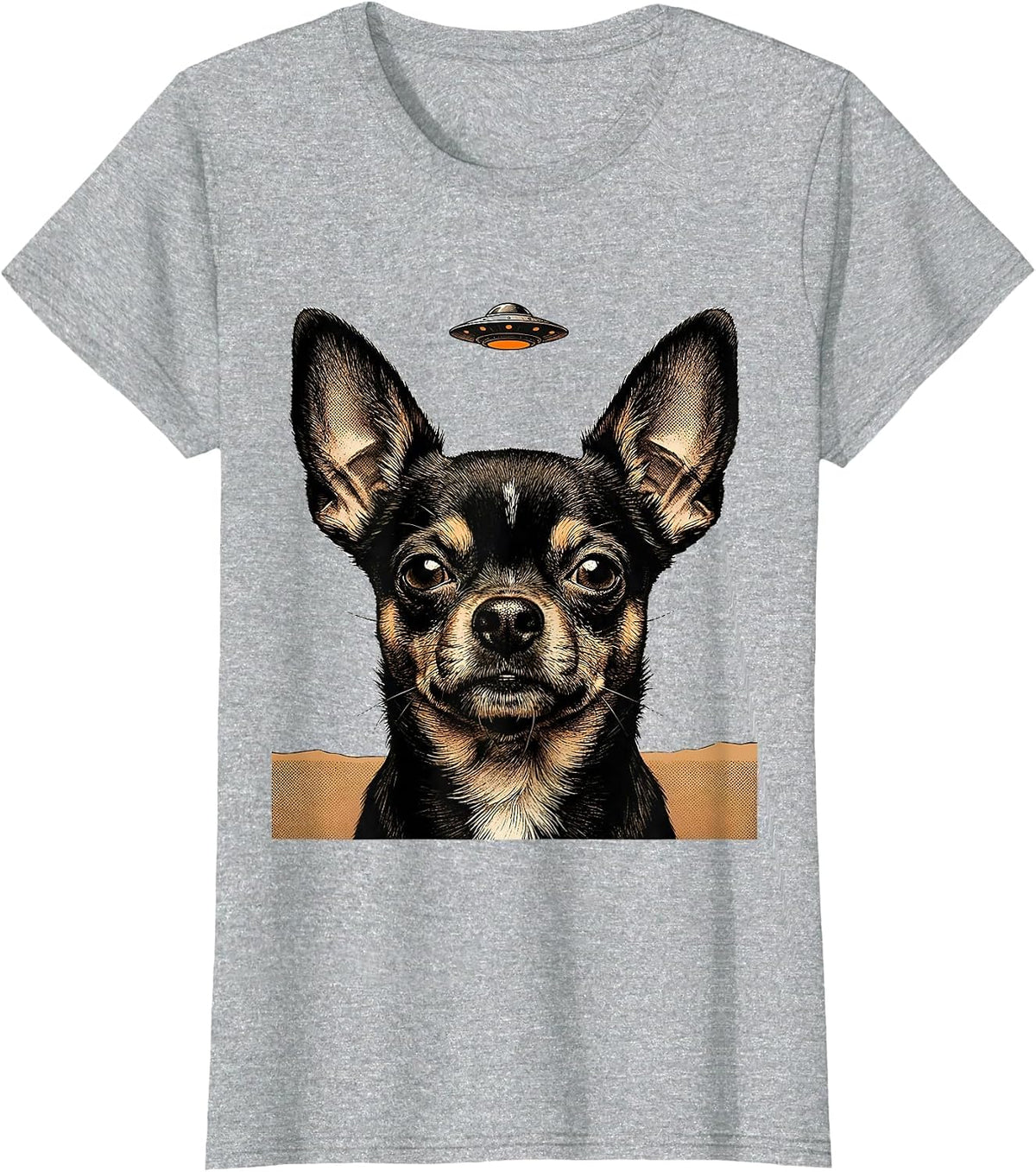 Chihuahua UFO Abduction Funny Dog Art T-Shirt - Heather Grey