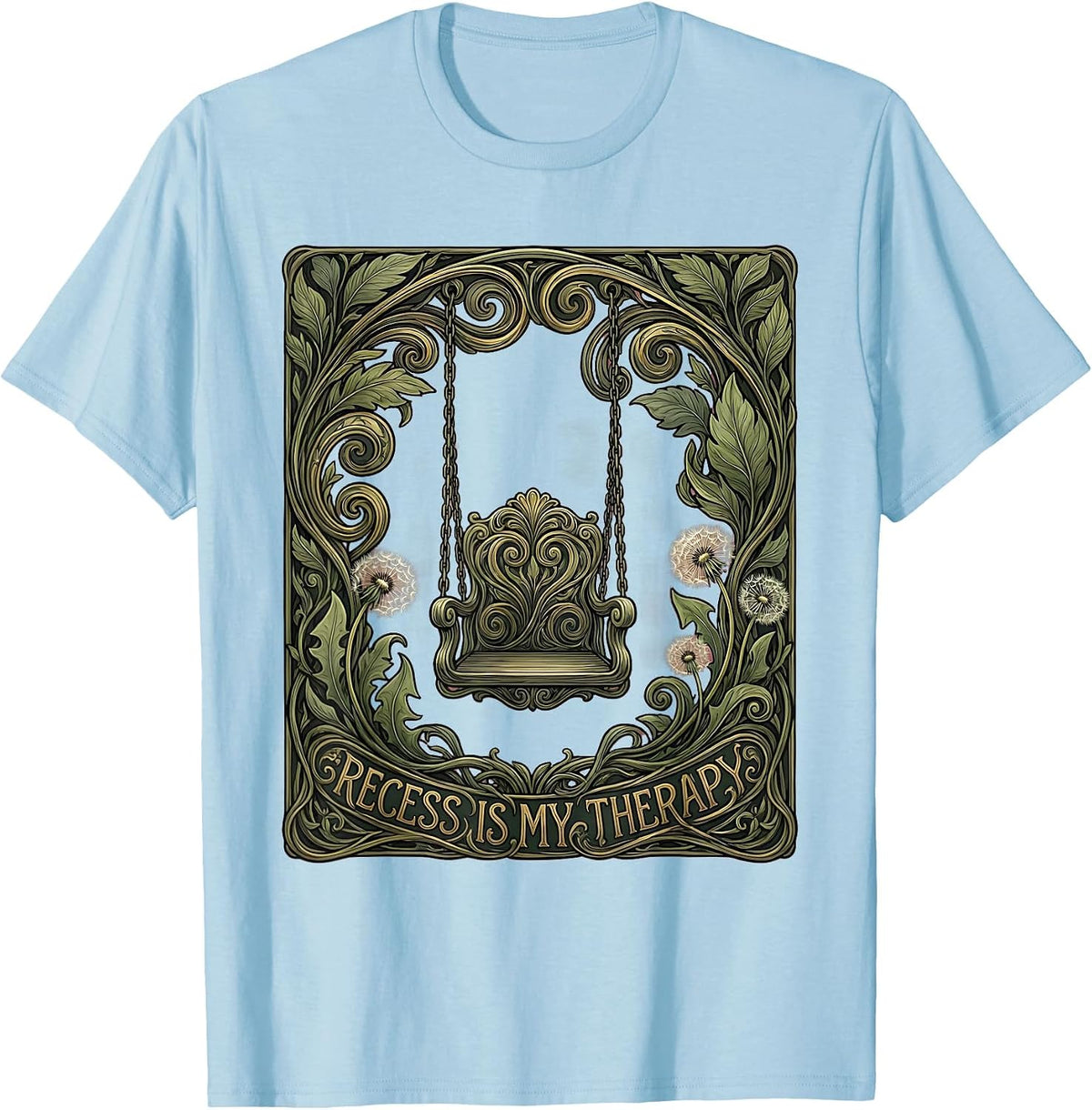 Men's Recess Is My Therapy 5th Grade Teacher Design T-Shirt - Baby Blue