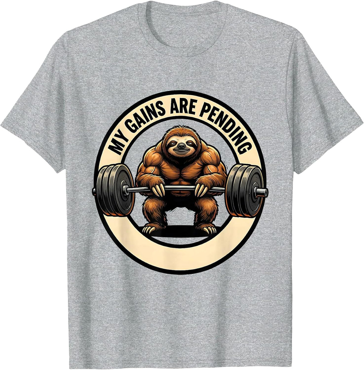 Men's My Gains Are Pending Funny Gym Cartoon Weightlifting Workout T-Shirt - Heather Grey